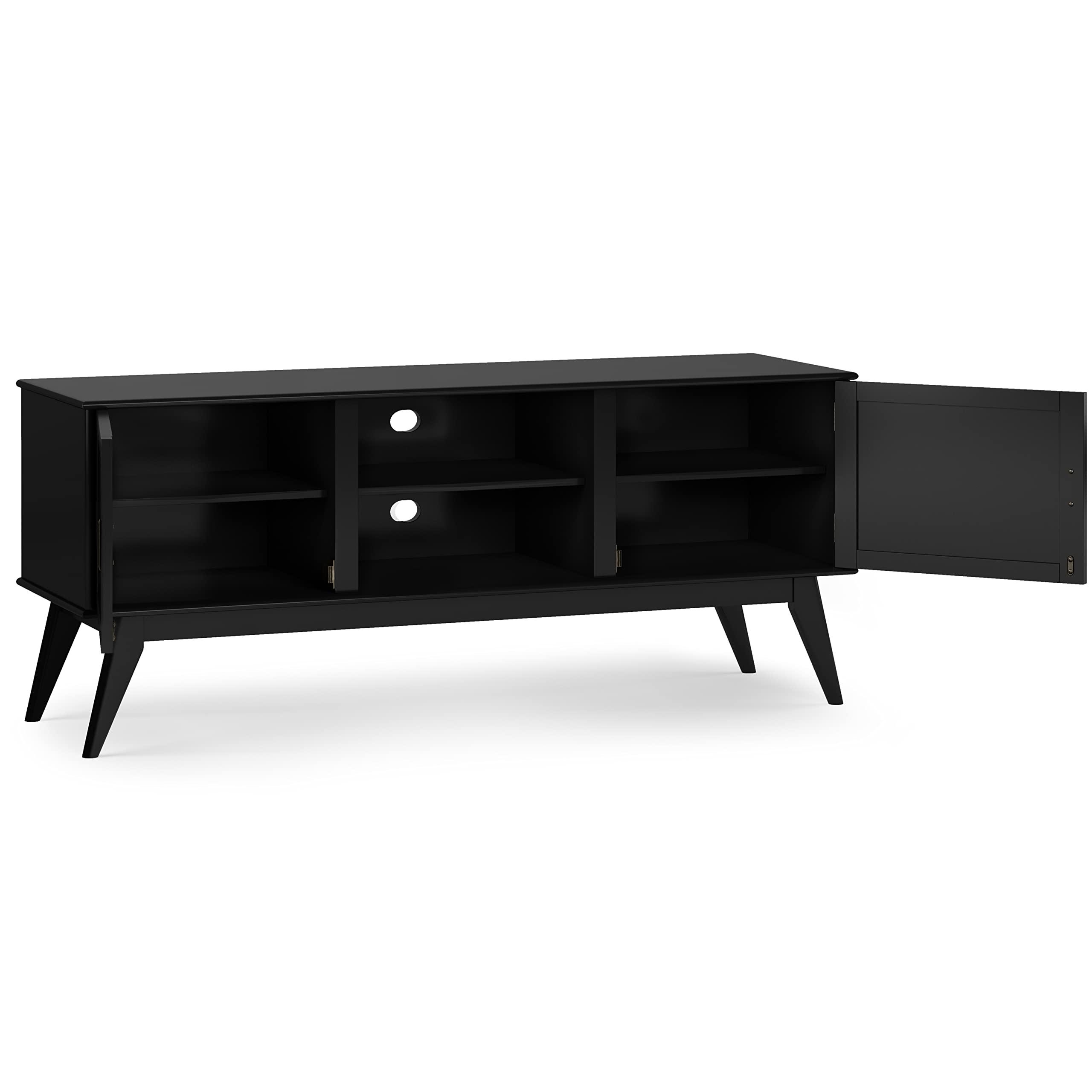 SIMPLIHOME SIMPLIHOME Draper SOLID HARDWOOD 60 Inch Wide Mid Century Modern Low TV Media Stand in Black for TVs up to 65 Inches, For the Living Room and Entertainment Center