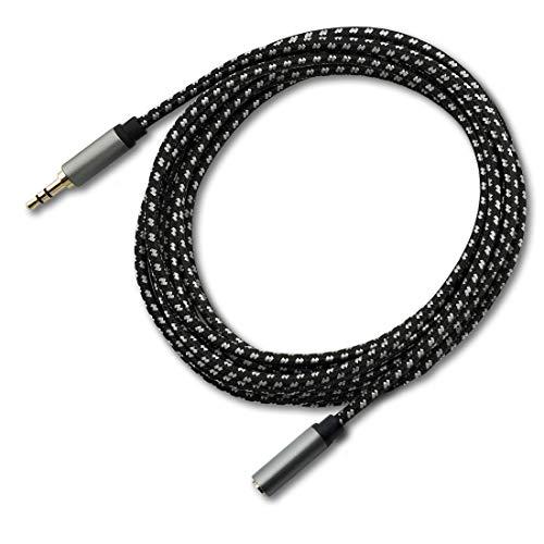 SatelliteSale SatelliteSale Auxiliary 3.5mm Audio Jack Male to Female Digital Stereo Aux Extension Cable Universal Wire Black/White Nylon Cord 15 feet