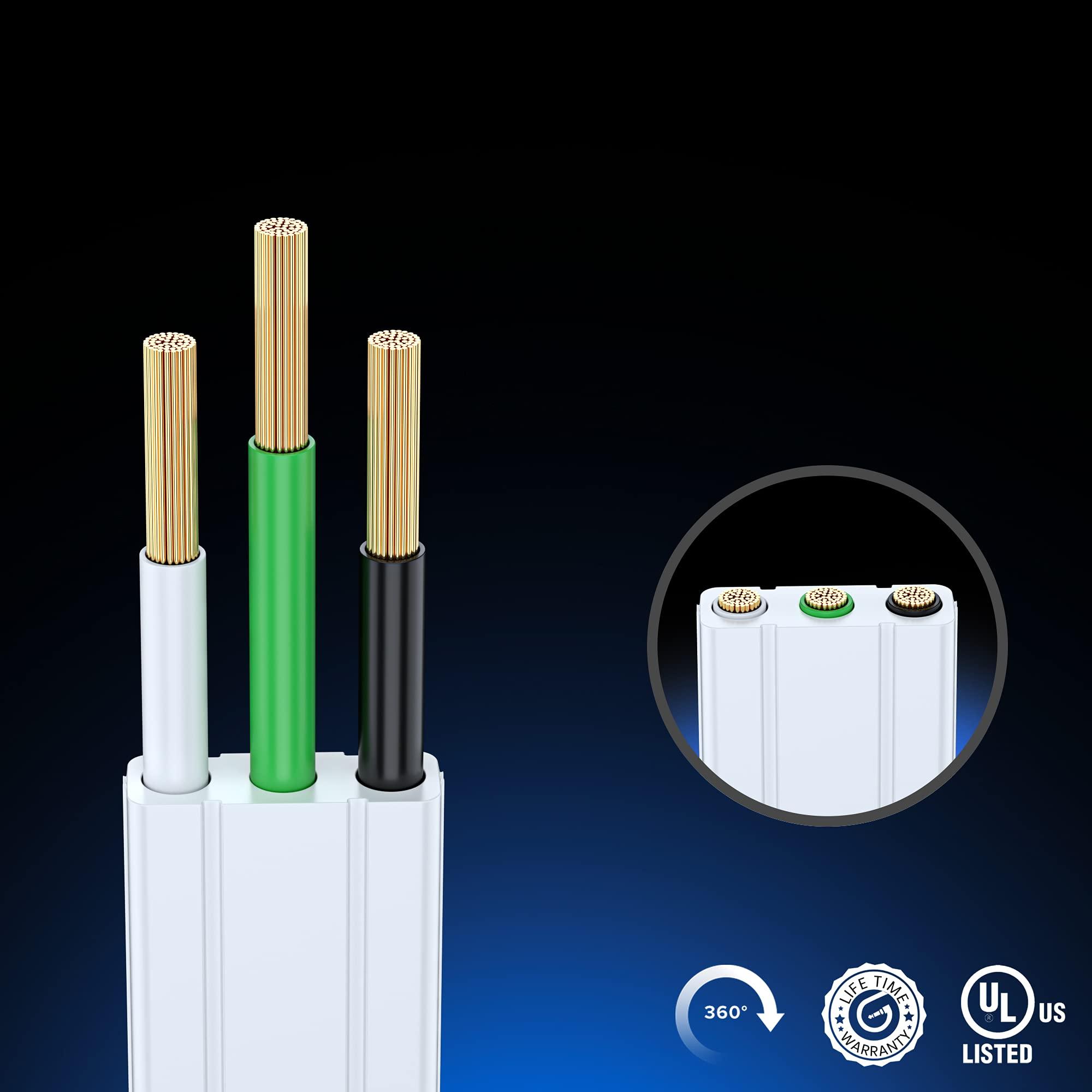 Maximm Maximm Cable 10 Ft 360° Rotating Flat Plug Extension Cord / Wire, 16 AWG Multi 3 Outlet Extension Wire, 3 Prong Grounded Wire - White - UL Certified