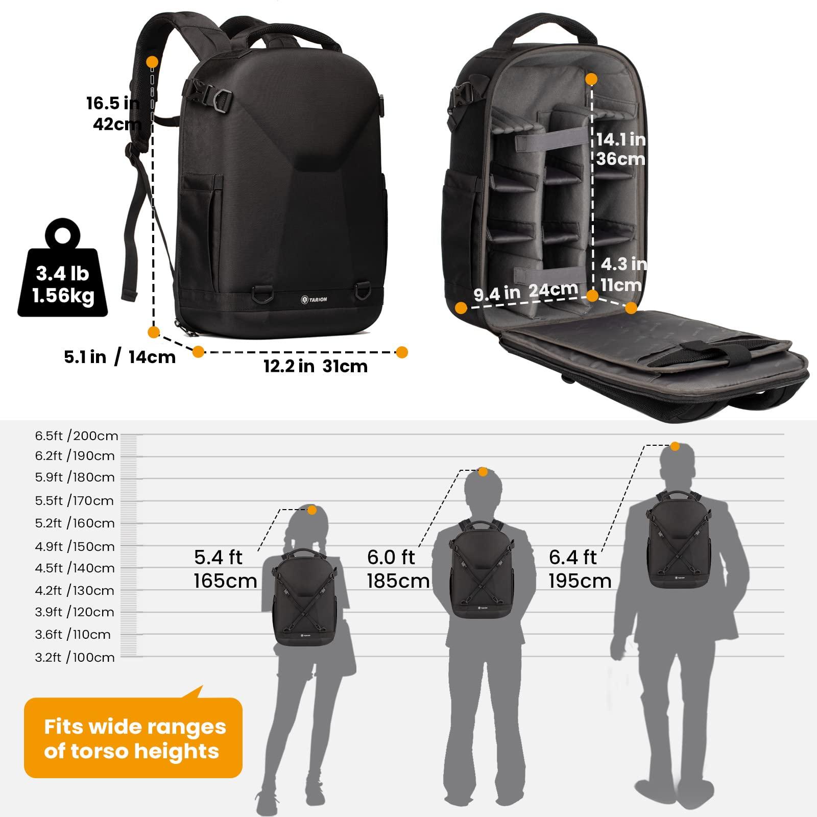 TARION TARION Hardshell Camera Backpack: 3-side Hard Case Photography Bag DSLR Backpack with Waterproof Raincover, Laptop/Tripod Compartment for Men Women Photographers - Black
