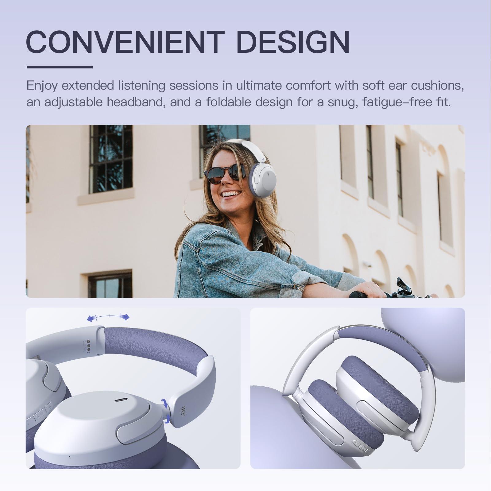 iKF iKF T3 Active Noise Cancelling HiFi Headphones with Hires, 125H Playtime, Bluetooth, Over-Ear, APP EQ Settings,Comfortable Ear Pads, and Multi-Device Connection Wired Headset for Work/Play