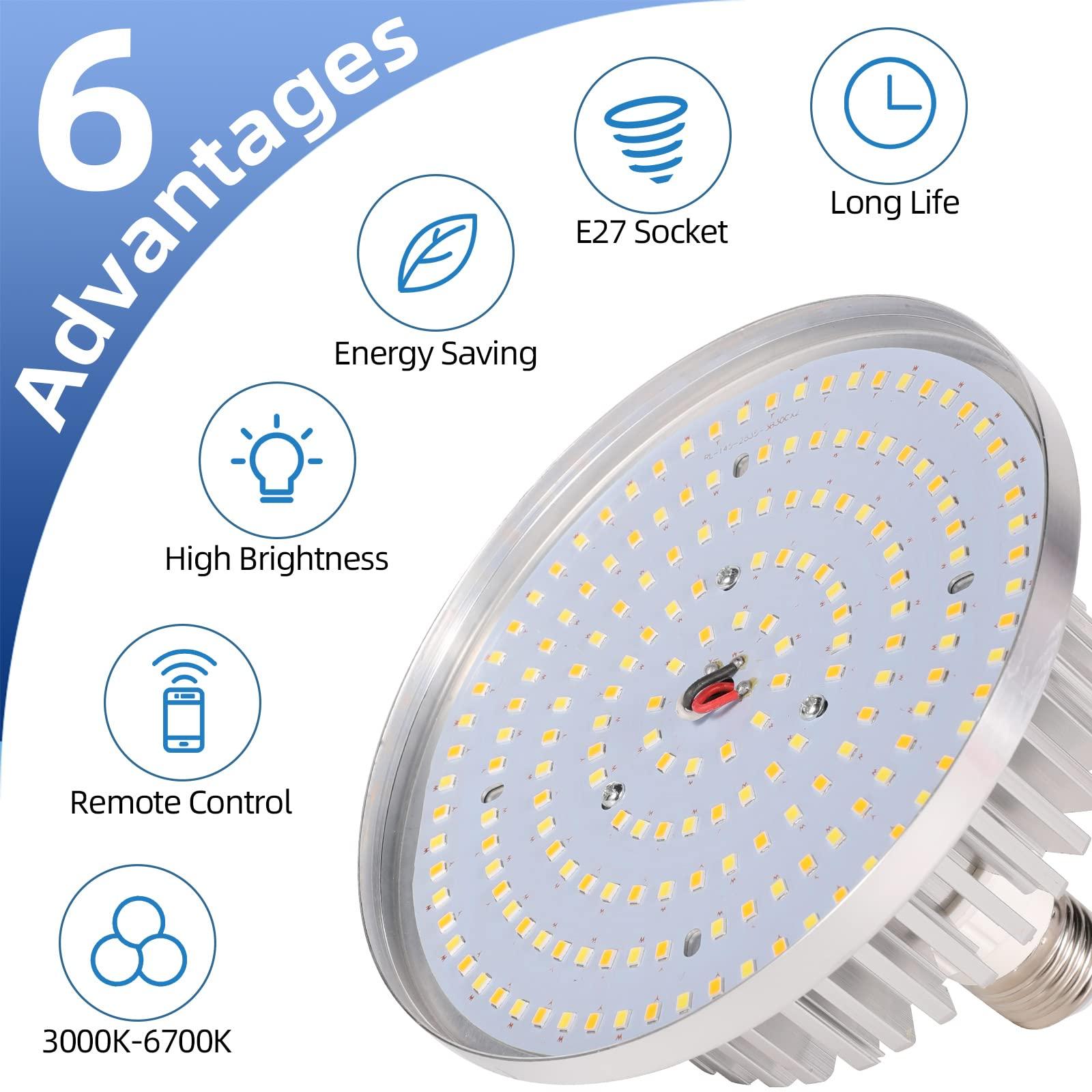 AQIRUI AQIRUI 175W Photography Light Bulb Dimmable Tricolor LED Bulbs 3000-6700K Color Softbox Bulb in E27 Socket for Photography Photo Video Studio Lighting White Warm Cold 2 Pack