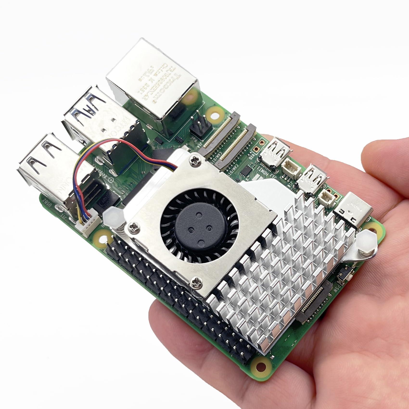 Awxlumv Raspberry Pi Active Cooler for Raspberry Pi 5 with 30mm PWM 4-Pin Cooling Fan Pi 5 Heatsink with Thermal Tape, Aluminium Heatsink Variable-Speed Blower