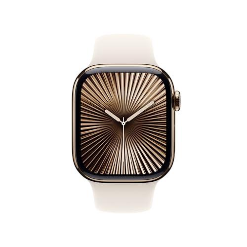 Apple Apple Watch Series 10 [GPS + Cellular 42mm] with Gold Titanium Case with Starlight Sport Band - S/M. Fitness Tracker, ECG App, Always-On Retina Display, Water Resistant with AppleCare+ (2 Years)
