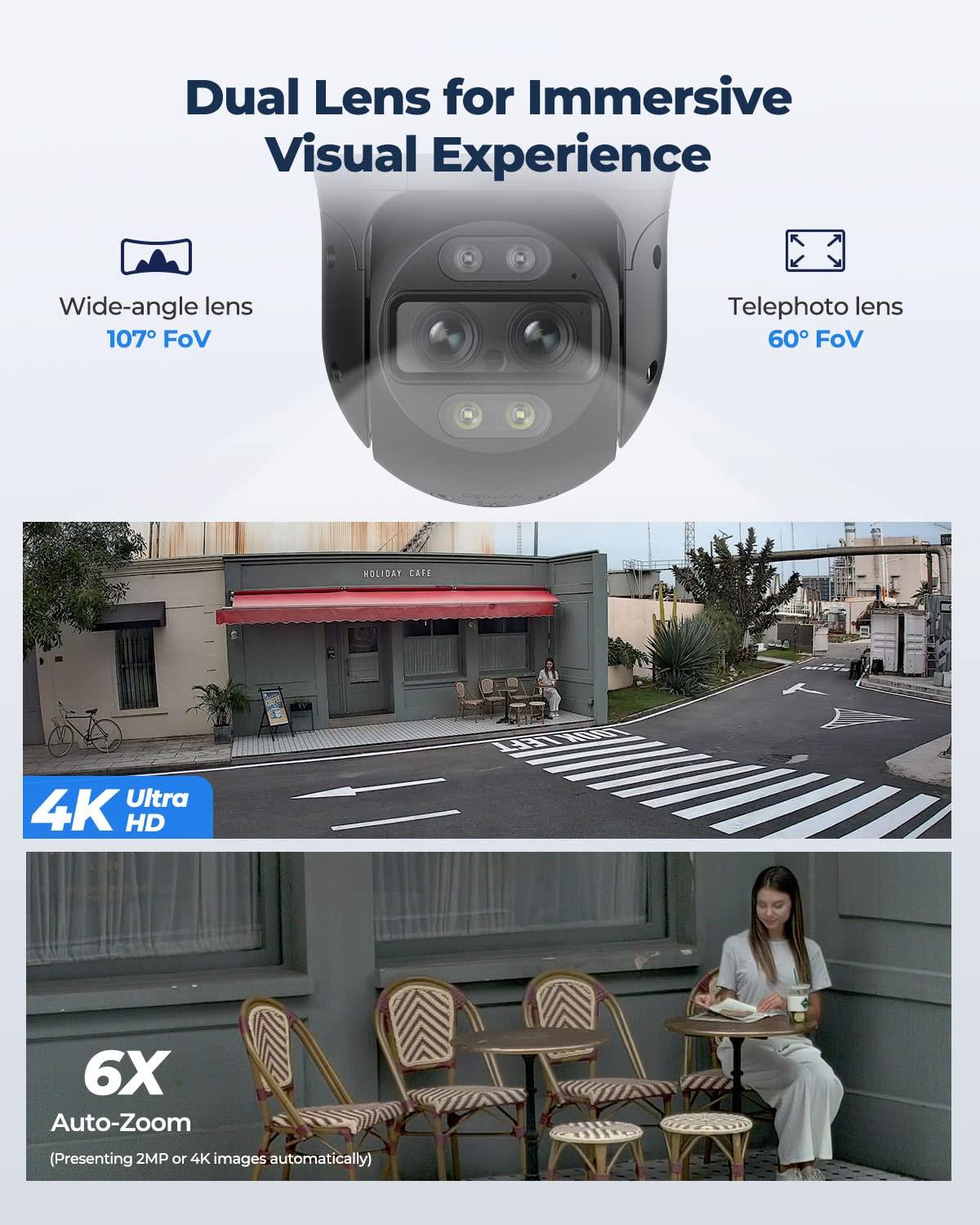 REOLINK REOLINK 12MP Commercial Security Camera System, 4pcs Outdoor PoE Security Camera Color Night Vision, 2TB HDD 8CH NVR, RLK8-1200D4-A Bundle with Trackmix PoE 4K PTZ Auto 6X Hybrid Zoomed Camera