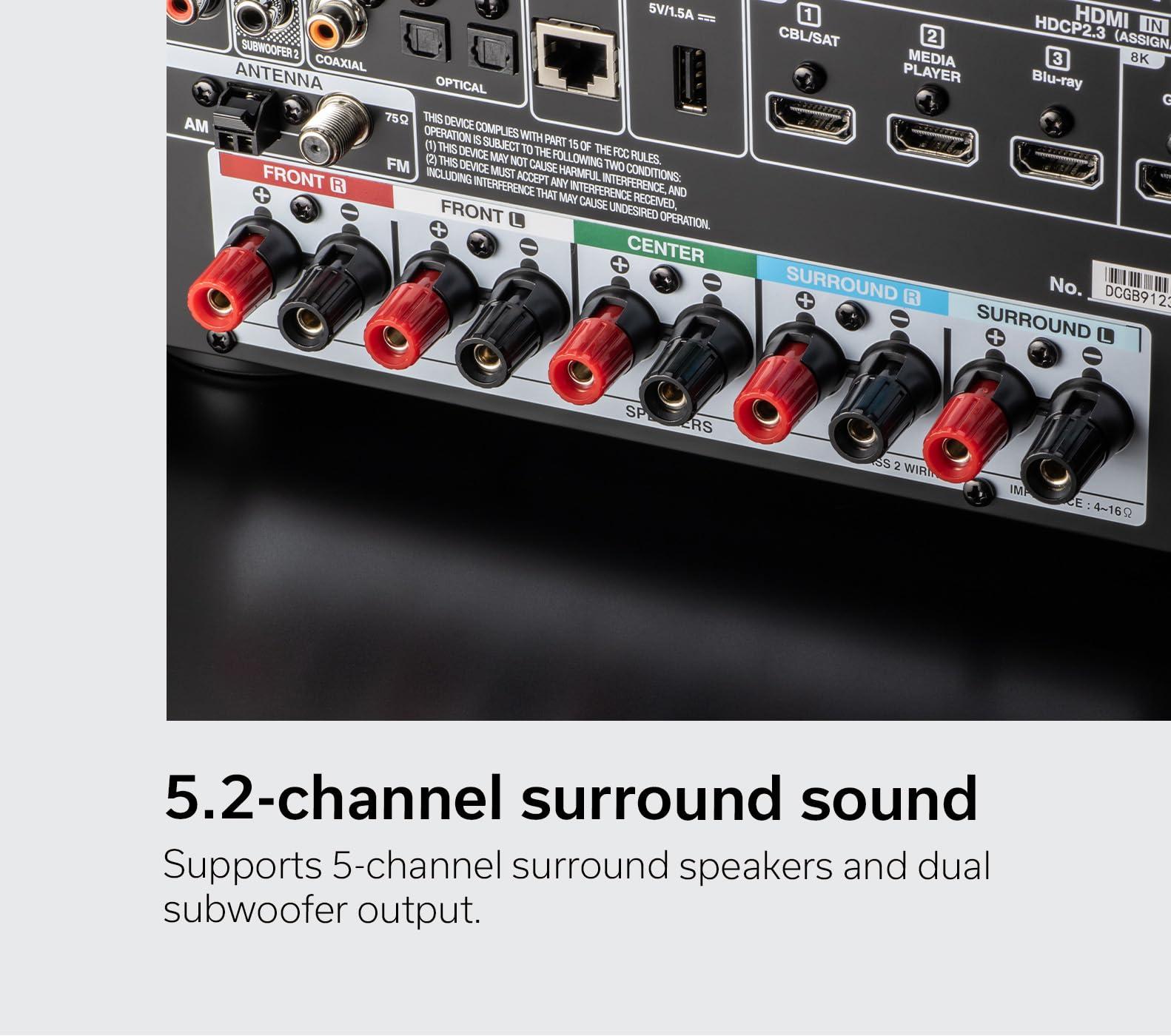 Denon Denon AVR-S670H 5.2 Ch Home Theater Receiver - 8K UHD HDMI Receiver (75W X 5), Streaming via Built-in HEOS, Bluetooth & Wi-Fi, Dolby TrueHD, Dolby Pro Logic II & DTS HD Surround Sound