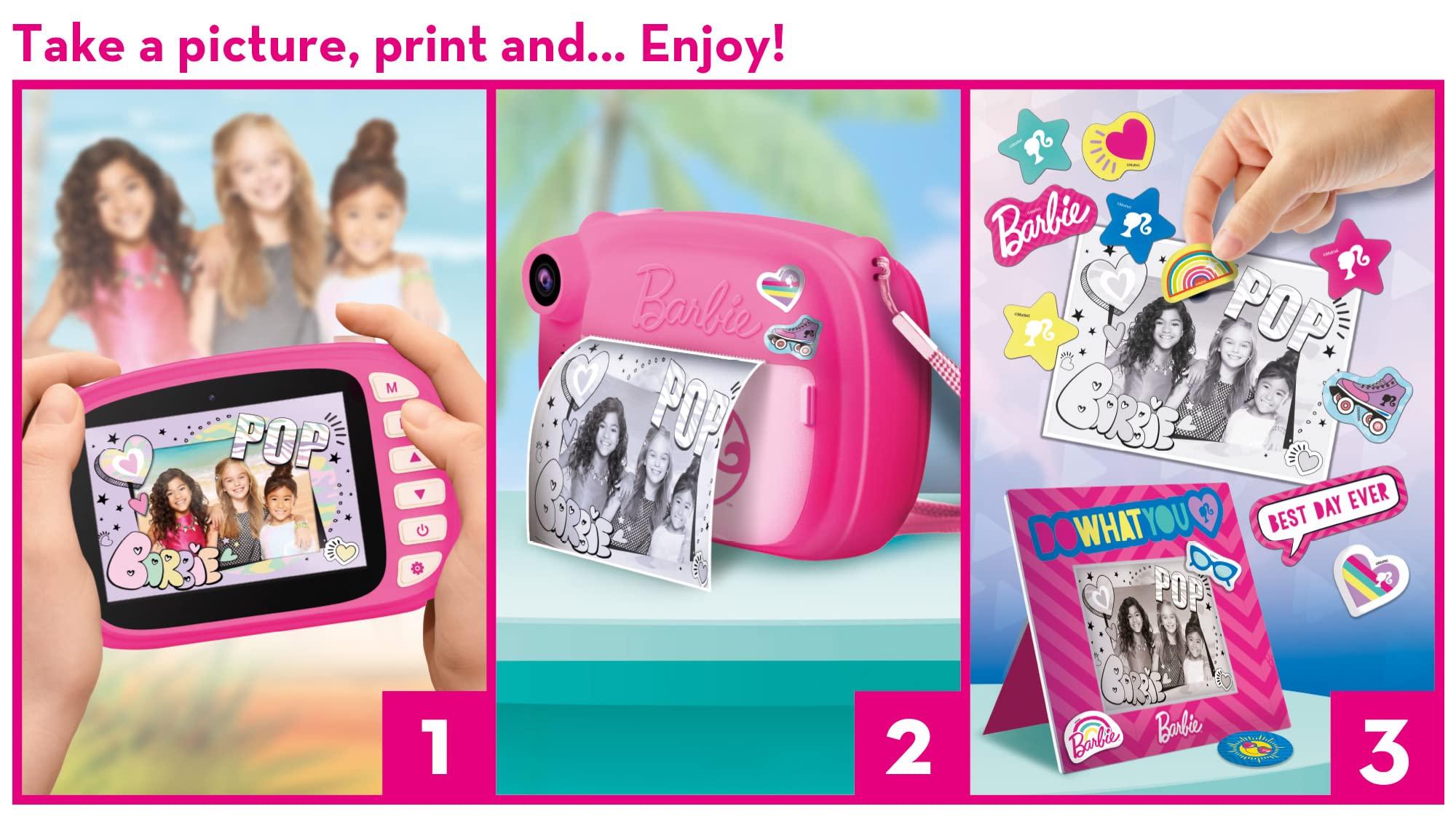 Liscianigiochi Lisciani - Barbie Print Cam - 3-in-1 Instant Camera Barbie- for Kids from 5 Years Old - Prints 180 Photos - Large Colour Screen LCD - Selfie and Video Camera - Stickers Included