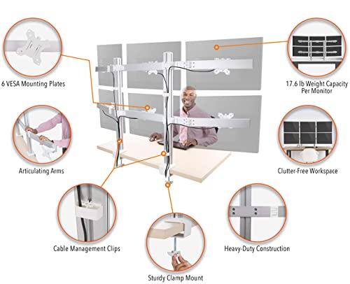 Stand Steady Stand Steady 6 Monitor Mount Desk Setup - Heavy-Duty Height Adjustable Monitor Stand, Swivel Arm with Clamp-On Base, 6 Screen VESA Mount Fits Most LCD/LED Monitors 17-32 in. (Silver, 6 Mounts)