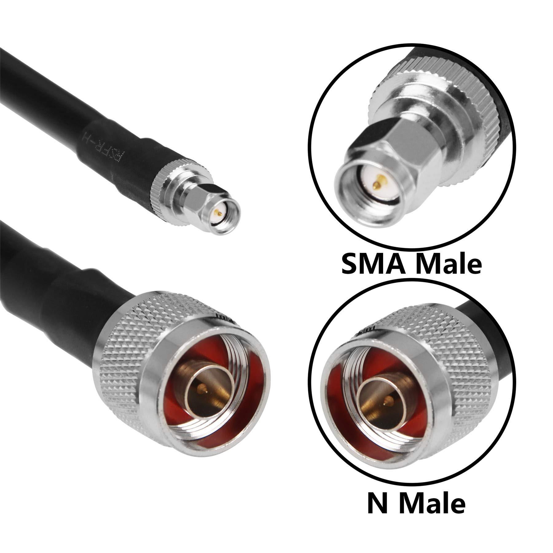 GEMEK GEMEK 50ft SMA Male to N Male Cable, Low Loss S-MR400 Extension Coaxial for 3G 4G 5G 6G LTE ADS-B Ham GPS WiFi RF Radio to Antenna or Surge Arrester Use (50 Ohm Not for TV)