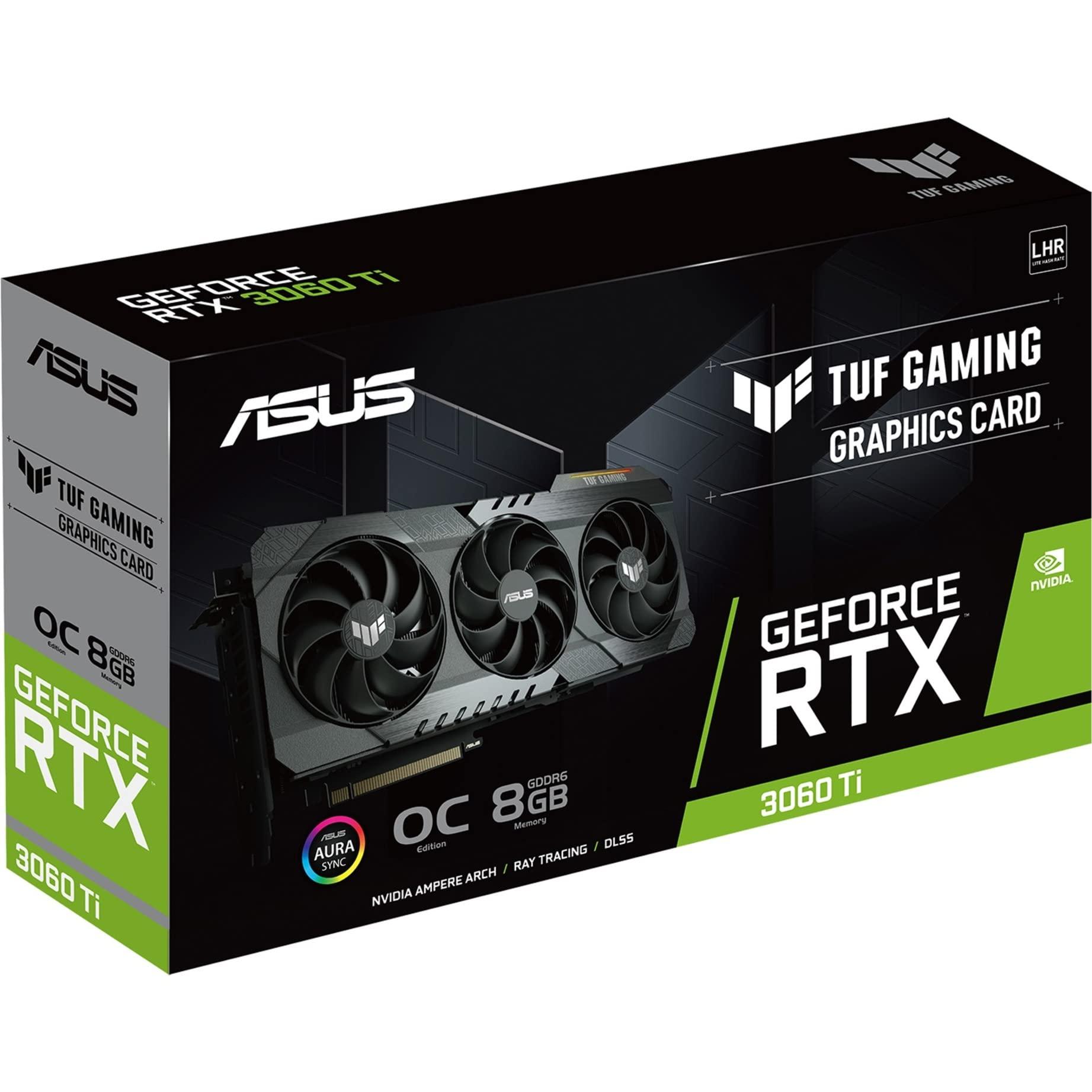 ASUS ASUS TUF Gaming NVIDIA GeForce RTX 3060 Ti V2 OC Edition Graphics Card (PCIe 4.0, 8GB GDDR6, LHR, HDMI 2.1, DisplayPort 1.4a, Dual Ball Fan Bearings, Military-Grade Certification, GPU Tweak II)