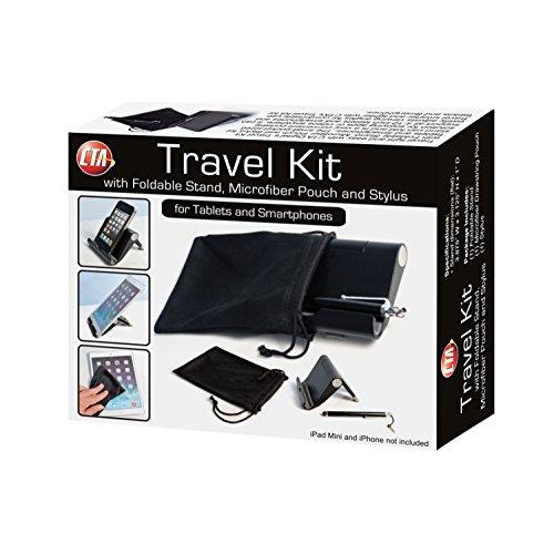 CTA Digital CTA Digital Travel Kit with Foldable Stand, Microfiber Pouch and Stylus for Tablets and Smartphones, Including iPhone 11, iPhone 11 Pro, iPhone 8, iPhone X, iPad Mini 5 & More (PAD-TKS)
