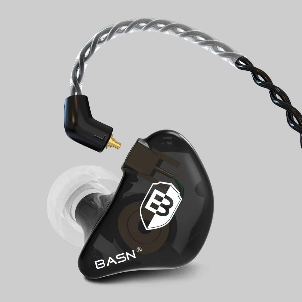 BASN BASN Professional in Ear Monitor Headphones for Singers Drummers Musicians with MMCX Connector IEM Earphones (Pro Clear Black)