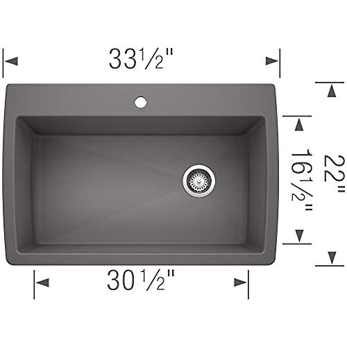 BLANCO BLANCO 441467 Diamond Super Single Silgranit Drop-in or Undermount Kitchen Sink, 33.5" X 22", Cinder