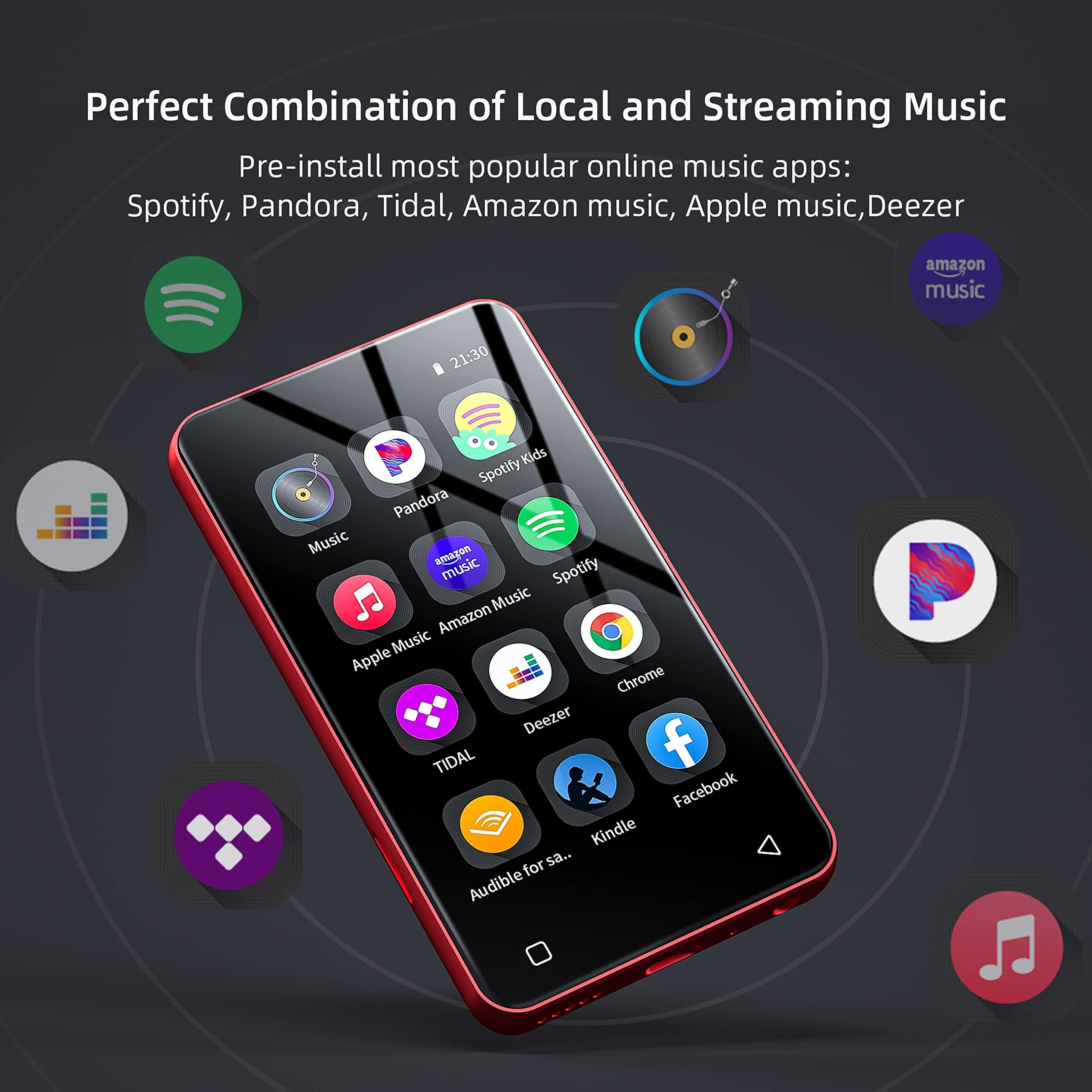 innioasis MP3 Player with Bluetooth and WiFi,MP3 Player with Spotify,Spotify Kids,Audible,Pandora,Amazon Music,4\" Music Player MP4 Up to 1TB(80GB,Red_Black)