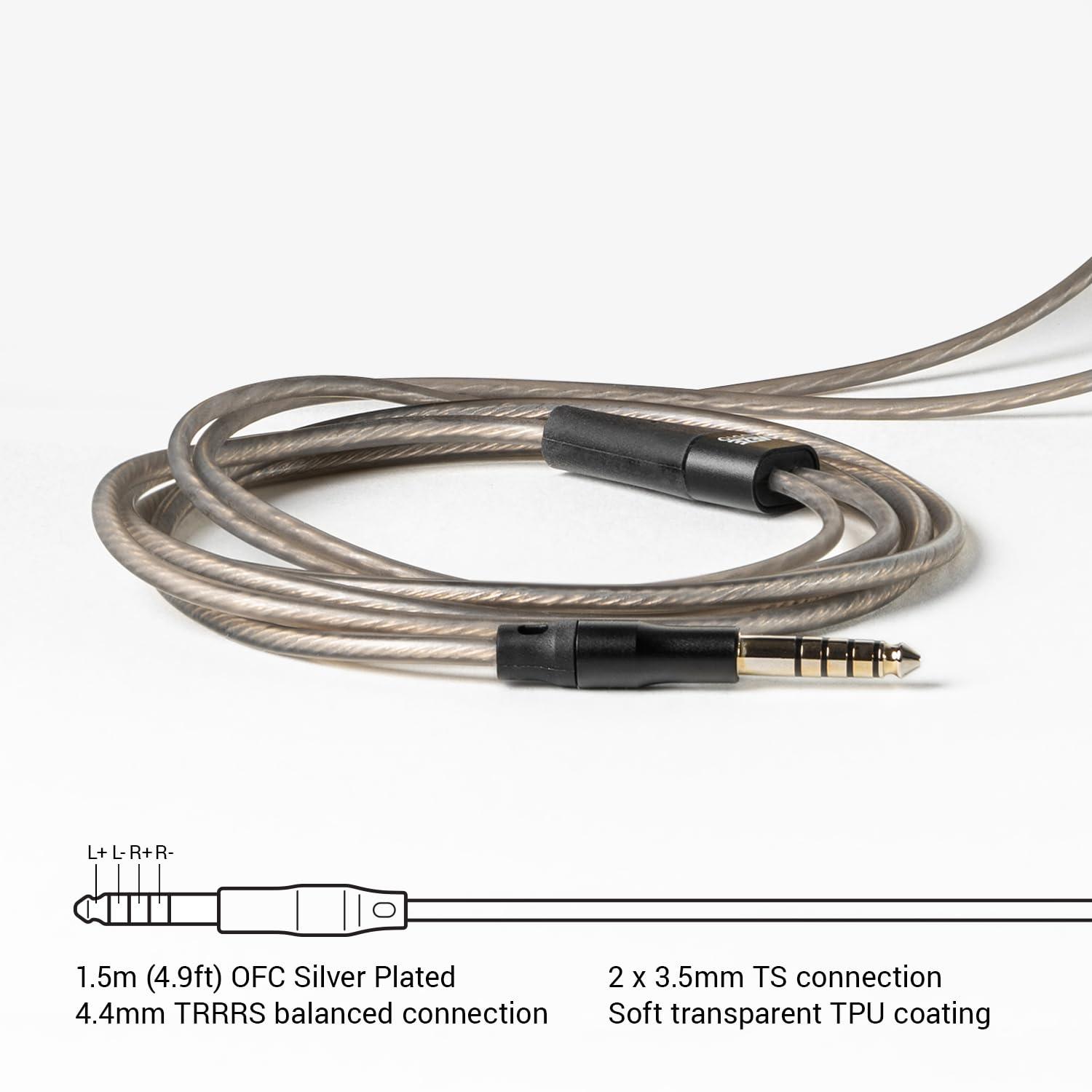 MEZE AUDIO MEZE AUDIO | 4.4mm OFC Upgrade Balanced Cable for 99 Series | Silver-Plated OFC Copper | 4.4mm Male to Dual TS Mono 3.5mm Male Connector Plug | Cable Length 1.50m/4.9ft