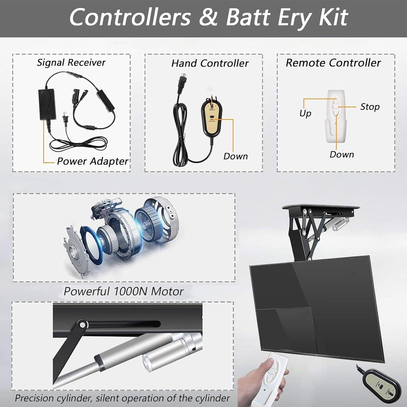 QICBYING QICBYING Electric TV Ceiling Mount - Tv Wall Mount, with Remote Control and Switch Control, for 32-70 Inch Flat and Curved TVs, VESA Mounting Hole Size is Between 100 X 100 to 600 X 400 Mm