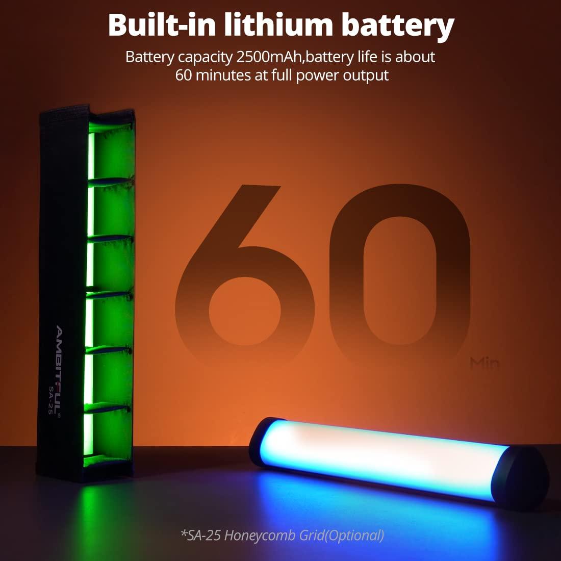 AMBITFUL AMBITFUL A2 Full-Color RGB Tube Light, CRI 95 TLCI 97 Accurate Color,2500k-8500K Adjustable,RGB CCT HSI Mode, 29 Fx Light Effect,APP Control Support, Brightness Adjustable(A2+SA-25 Grid Softbox)