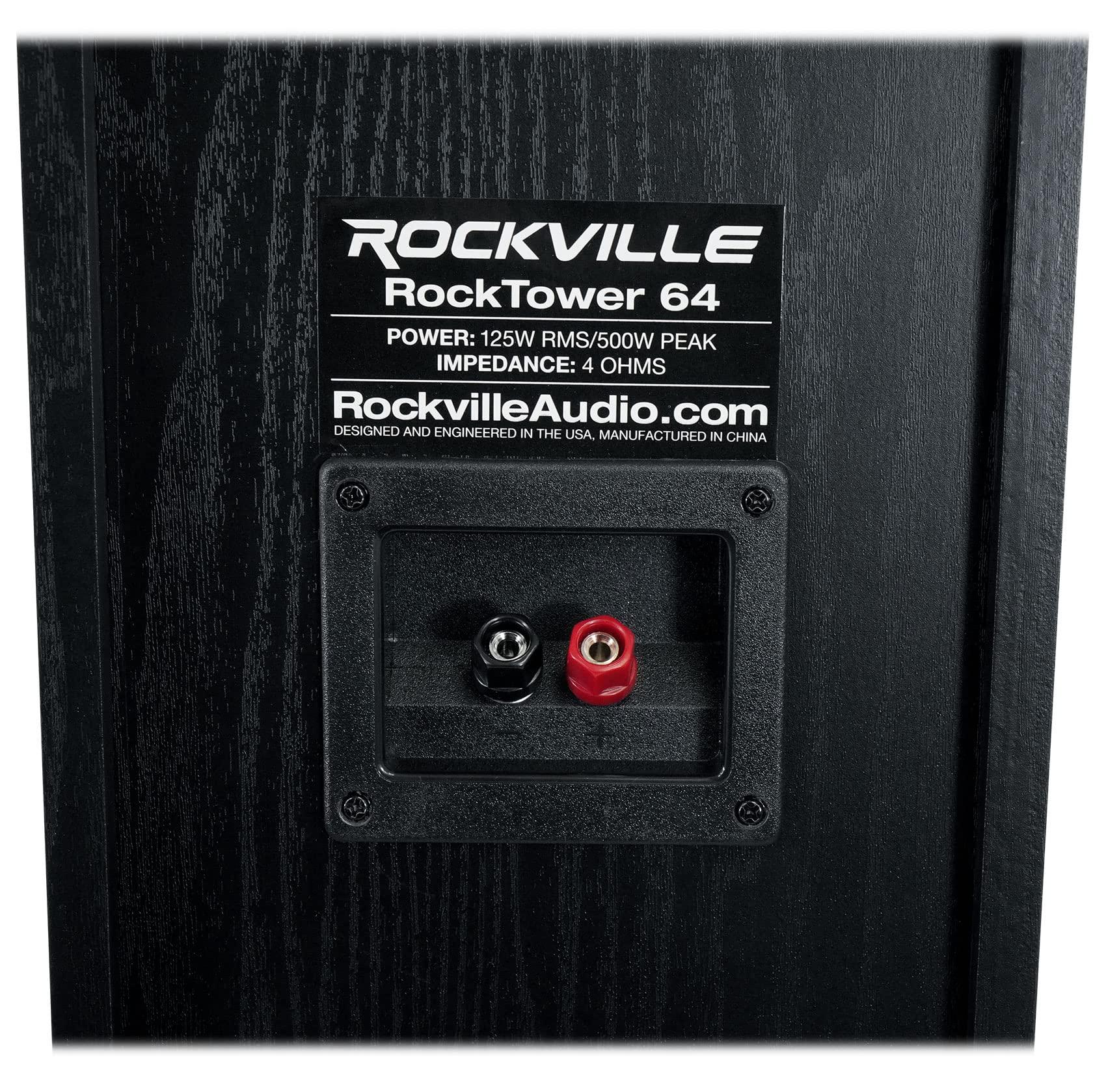Rockville Rockville RockTower 64B Passive Tower Speaker, 4 Ohm, Black, High-Fidelity Sound, Detachable Grille, 3-Way, 6.5", 500W, MDF, Perfect for Home Audio