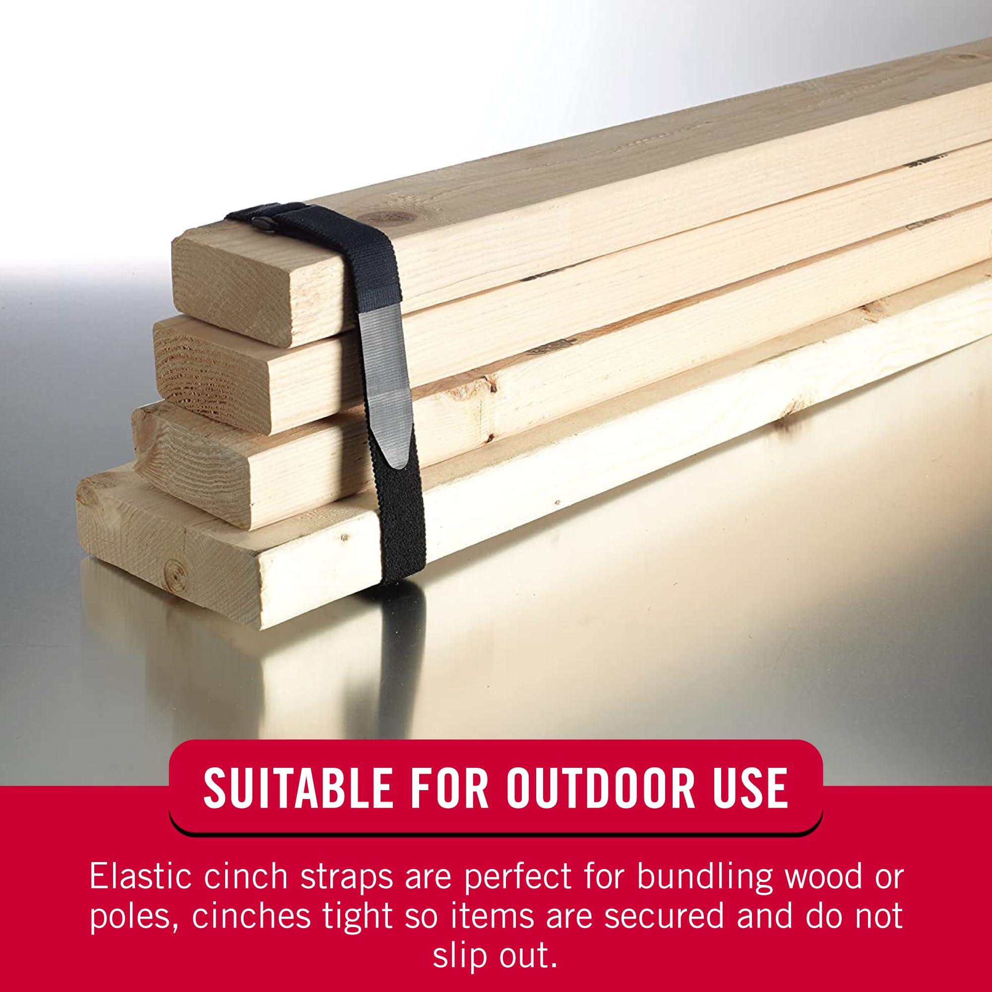 VELCRO Brand VELCRO Brand 30 Inch Elastic Straps 4 Pack | Stretchable and Adjustable For Snug Fit | Fasten Outdoor Umbrellas, Wood, Tarps, Blankets, Poles, More | Cinch with Buckle, Black 30x1"