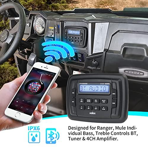 velex Velex Powersport Marine Stereo Radio AM FM Tuner Stereo 4 x 45W Bluetooth Streaming UTV ATV