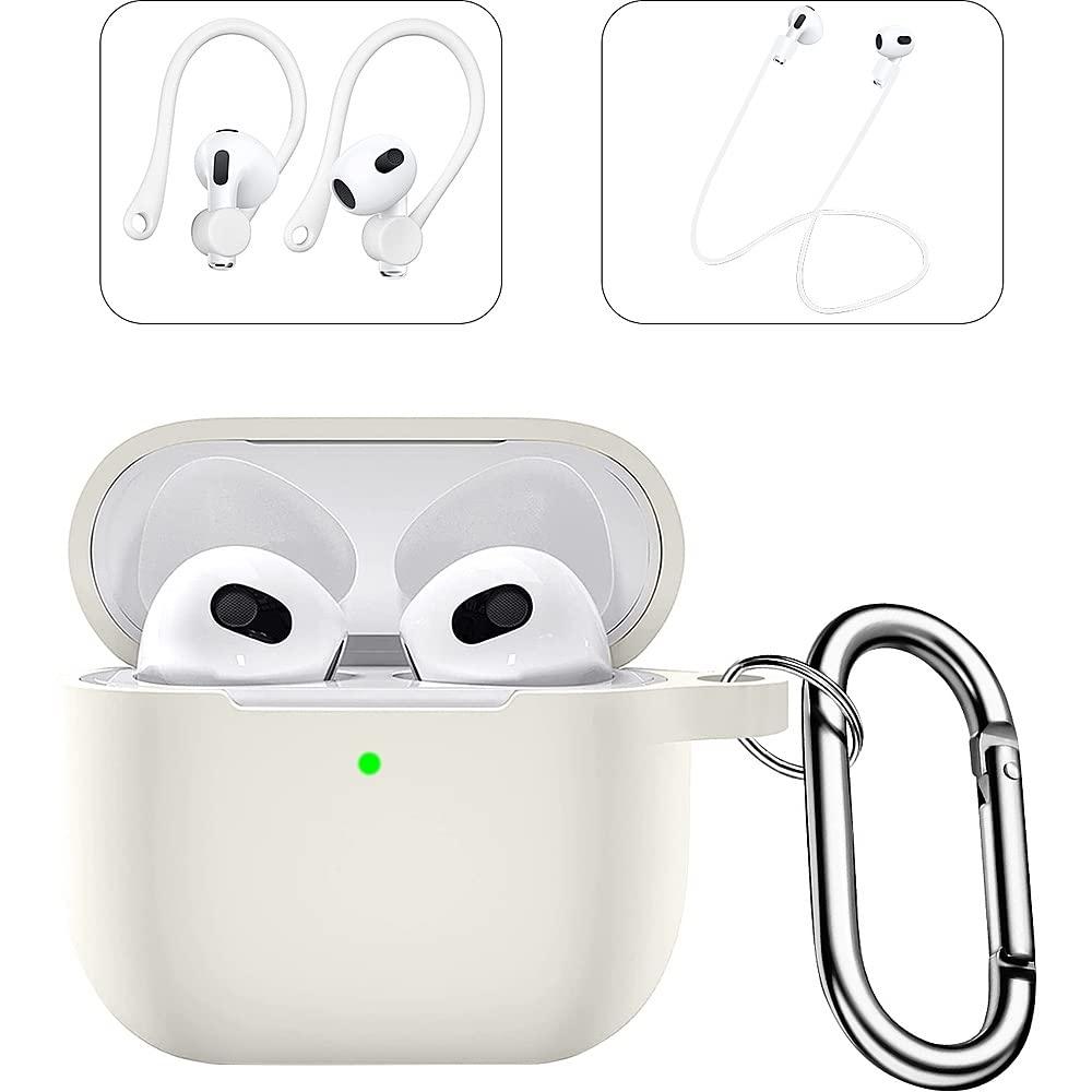 ZERODAMAGE SAHARA CASE SaharaCase Silicone Case for Apple AirPods 3 (2021 3rd Generation) [Rugged] Full Body Protection Antislip Grip Slim with Keychain (Glow White)