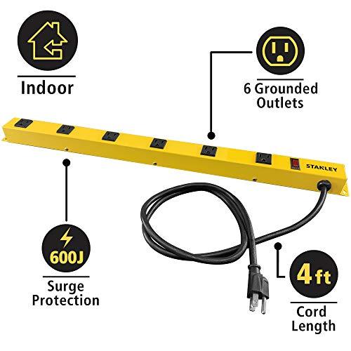 STANLEY Stanley 31613 NCC31613 ShopMAX Pro 6-Outlet Surge-Protector Power Bar, 4-Foot Cord, Yellow