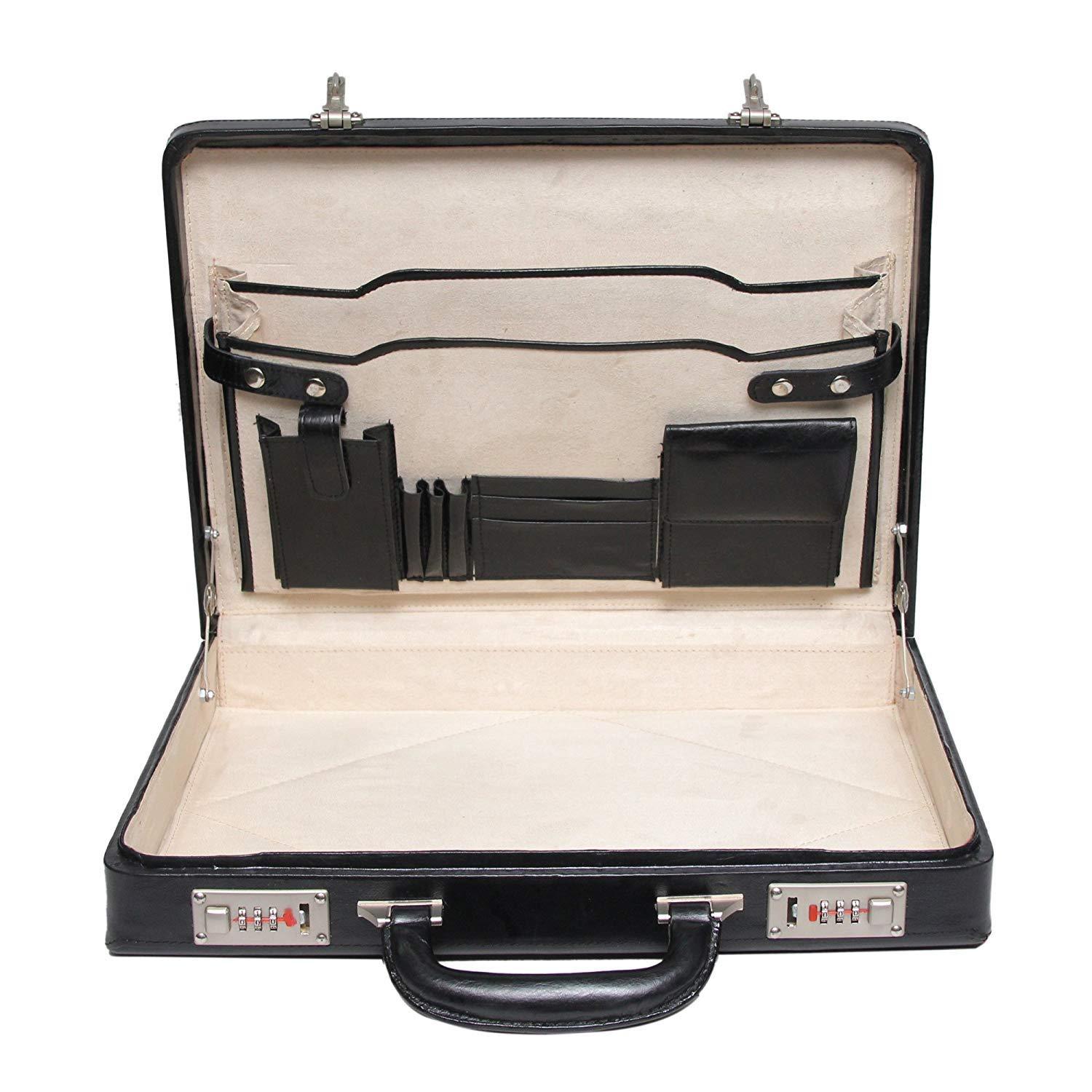 Da leather villa Da leather villa Full Grain Leather Briefcase Attache Case For Unisex Size L17xW3xH12 Inches Briefcase Bag (Black)