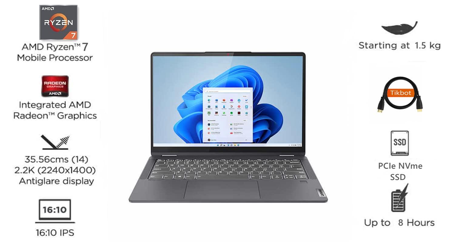 Lenovo Lenovo Flex 5 14" 2-in-1 Touchscreen Laptop - AMD Ryzen 7 5700U - 16:10 2K QHD (2240 x 1400) 100% sRGB Display - 16GB RAM - 512GB PCIe SSD - Type-C - Fingerprint - Wi-Fi 6 Win 11- w/HDMI Cable