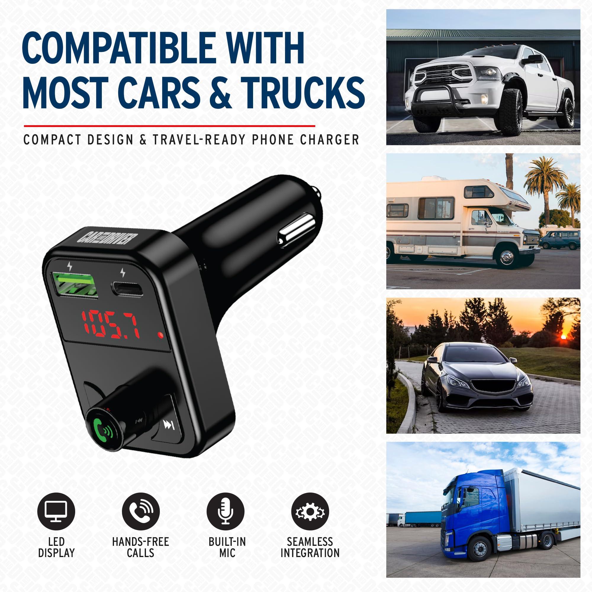 Car and Driver Car and Driver Wireless FM Transmitter | Hands-Free Calling, Built-in Mic | Dual USB 4.8A Charging Power | Stream Music & Phone from Car Stereo via Bluetooth 5.3 | Plugs into 12V Lighter Socket