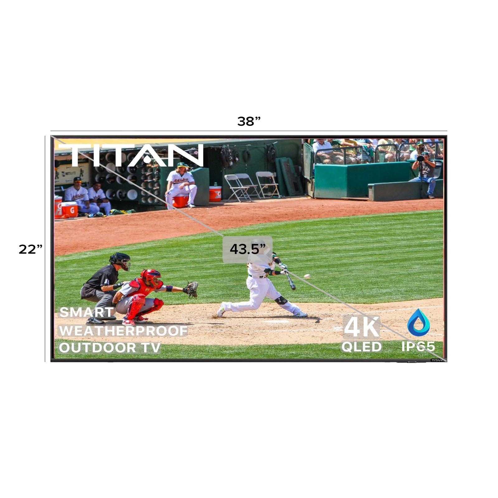 Titan Titan S100 Series 43 Inch Partial Sun Outdoor TV 4K QLED IP65 Weatherproof Smart TV,Tizen OS, Thin Bezel, SmartThings,WiFi,Bluetooth,eARC HDMI,USB,Alexa,Quantum HDR+