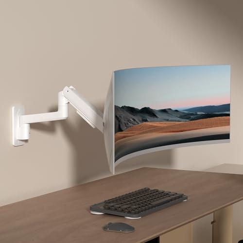 PUTORSEN PUTORSEN 17-49 inch Premium Ultrawide Monitor Wall Mount, Heavy Duty Single Wall Mount Monitor Arm up to 44lbs, Fully Adjustable Single Wall Monitor Arm Wall Mount Stand, VESA 75/100/200,White