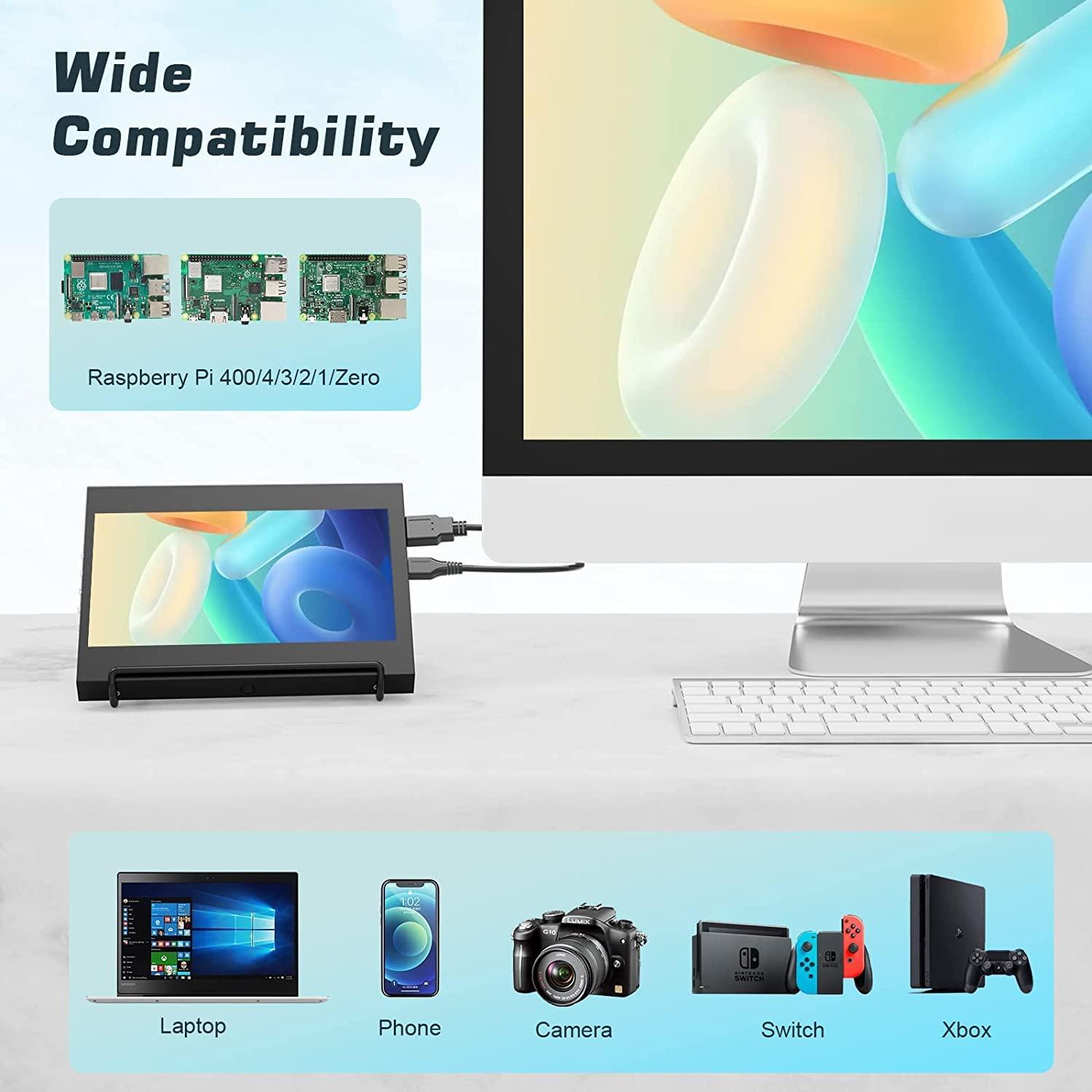 Chnia OEM PONPY 7" Raspberry Pi Touchscreen Monitor USB/HDMI Portable Monitor Capacitive Pi Display for PC Phones Raspberry Pi 4B 3B+ 3B 3A+ 2B B+