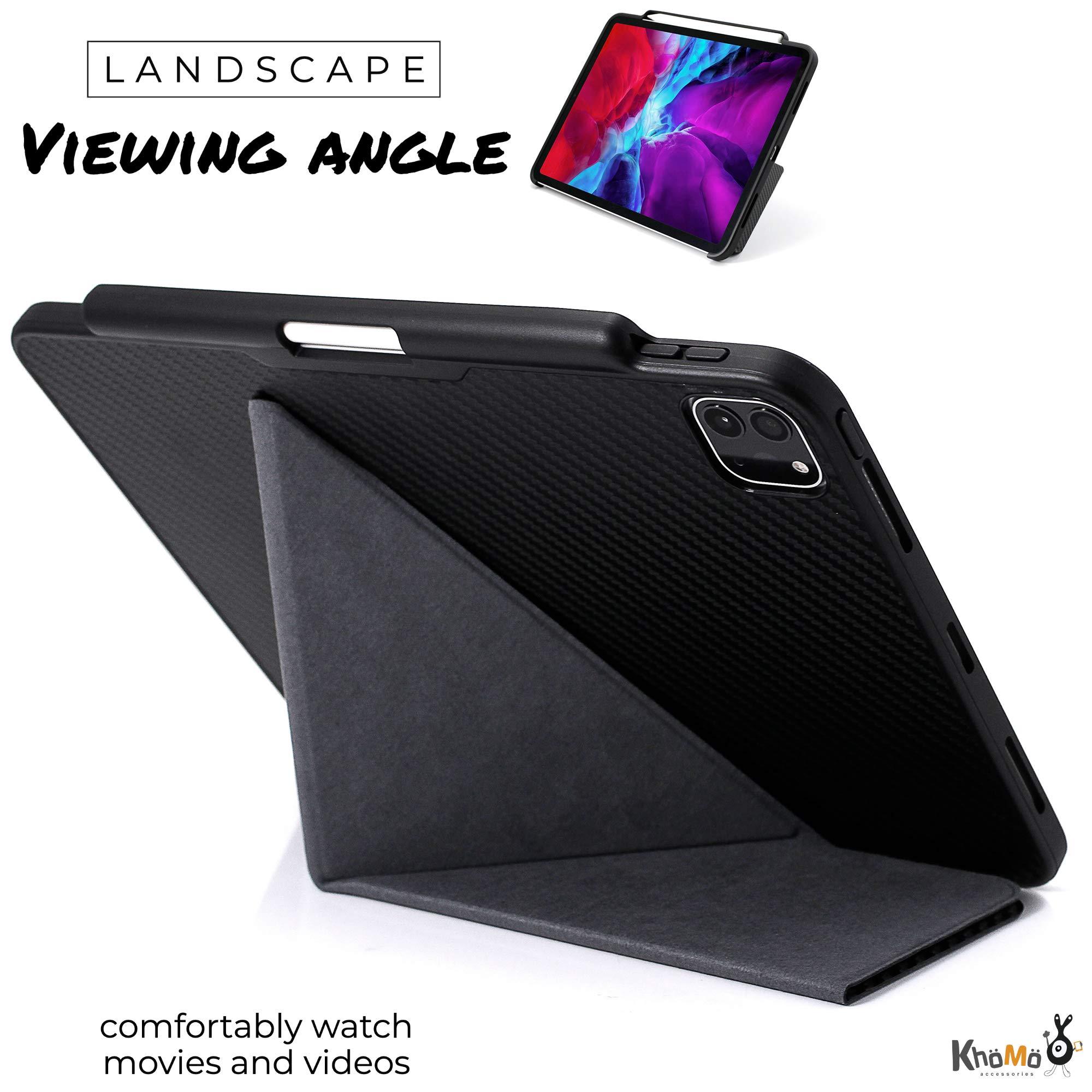 KHOMO KHOMO iPad Case Pro 12.9 Case 4th Generation 2020 with Pencil Holder - Dual Origami Series - Horizontal and Vertical Stand - Supports Apple Pen Charging - Charcoal Black, KHO-1683, KHO-1683, KHO-1683, KHO-1683