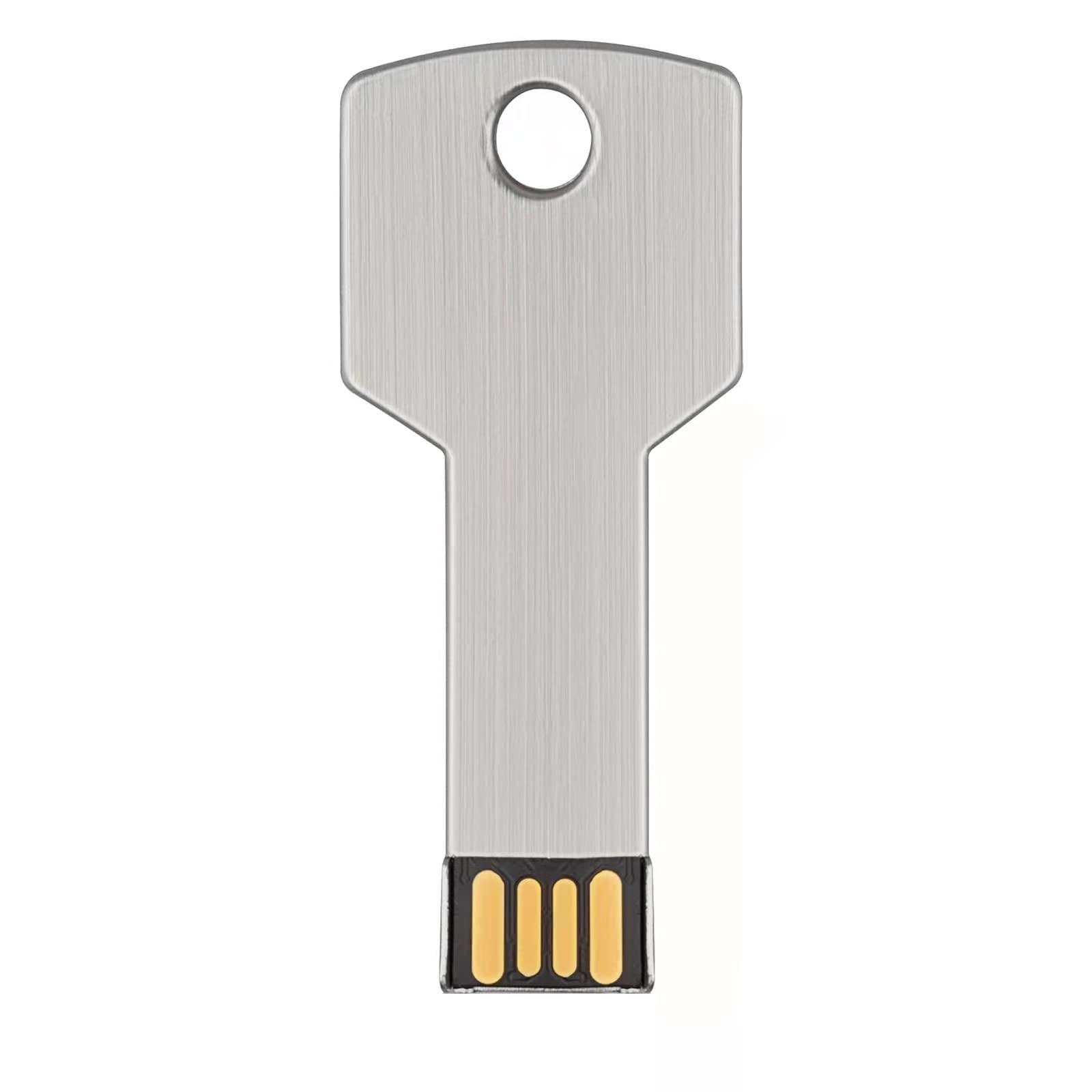 Bucenale Custom Logo USB Flash Drive Bulk Personalized USB 2.0 Key Shape Memory Stick with Keychain and USB C Adapter Double-Sided Printed Free Thumb Drive Pen Drive - as Promotional Gifts(128MB,50PACK)