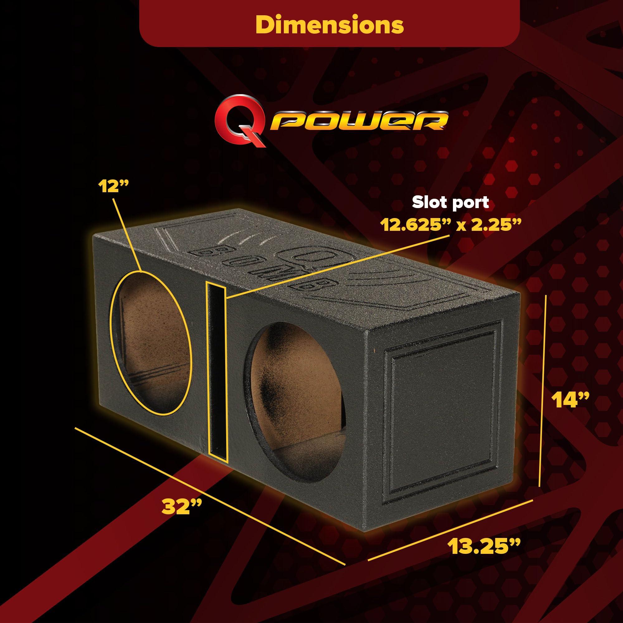 Q Power Q Power Dual 12 Inch Subwoofer Box, High-Performance Vented Speaker Enclosure, Black