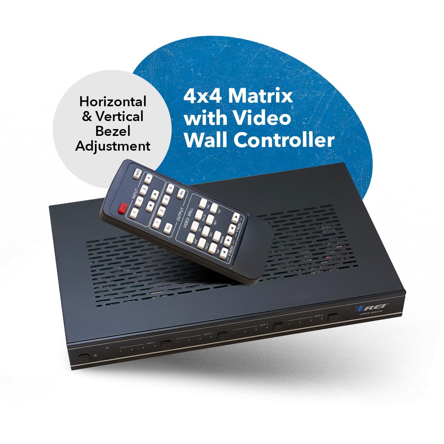 OREI OREI 4K 4x4 Seamless HDMI Matrix Switch Video Wall Controller Upto 4K@60hz 4:4:4 8-bit - HDMI 2.0, HDCP 2.2, 18 Gbps, UltaHD 2x2, 1x4, 1x2, 4x1-180 Degree Rotate - Remote Control (UHDS-404VW)