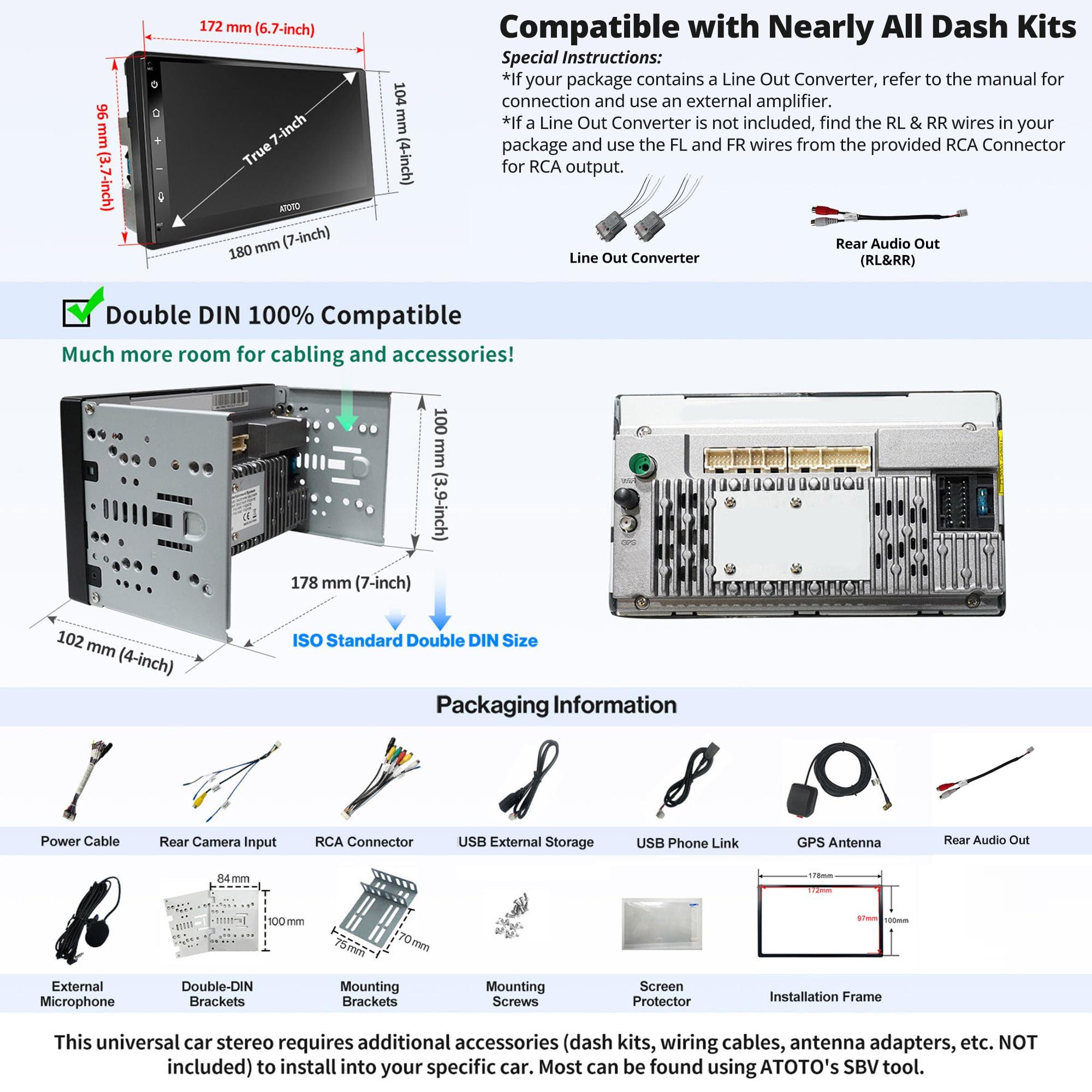 ATOTO ATOTO A6PF 7inch Double DIN Android Car Stereo QLED Touchscreen, Wireless CarPlay & Wireless Android Auto, MirrorLink, GPS Tracking, Dual Bluetooth, WiFi/BT/USB Tethering, HD LRV, 2G+32G, A6G2B7PF