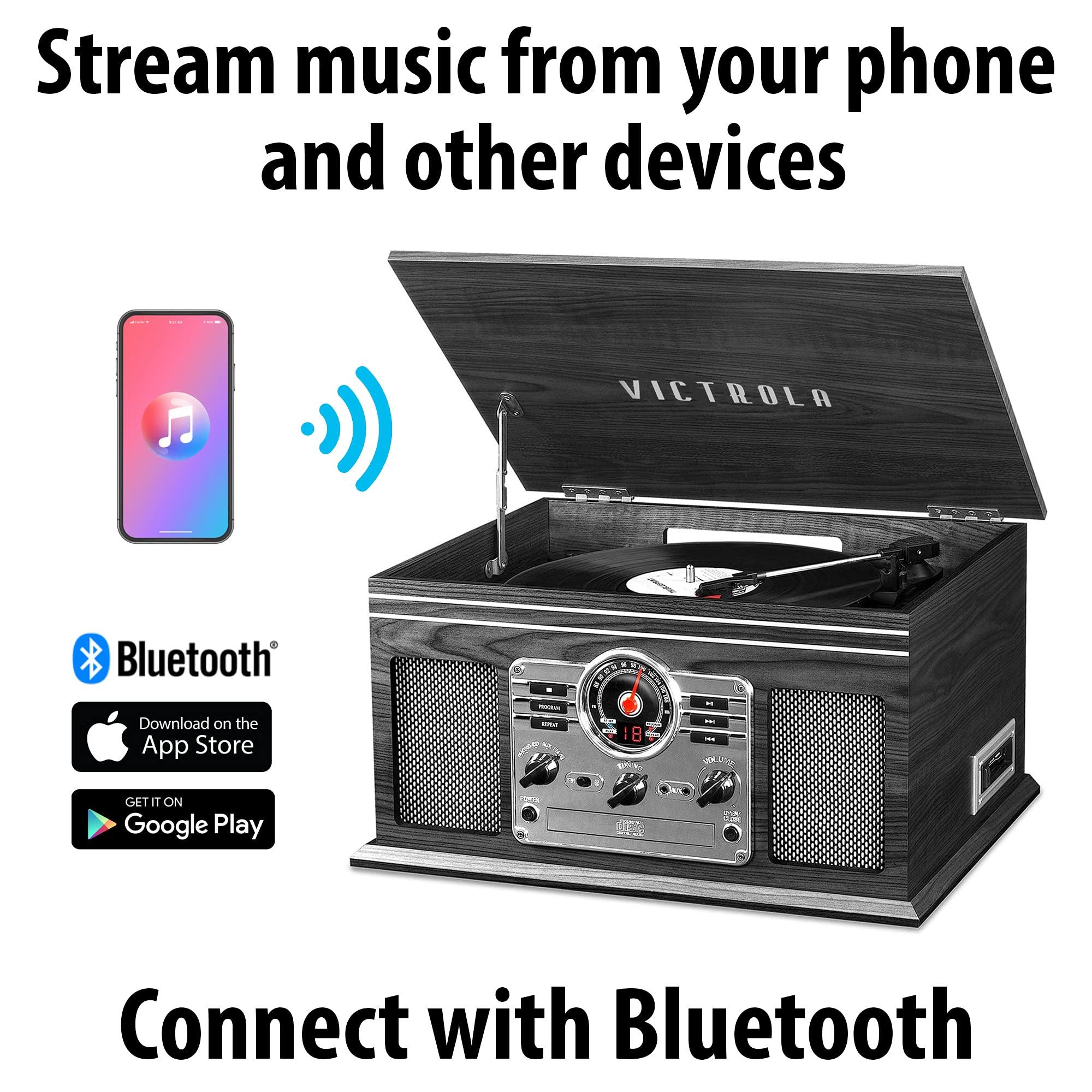 Victrola Victrola Nostalgic 6-in-1 Bluetooth Record Player & Multimedia Center with Built-in Speakers - 3-Speed Turntable, CD & Cassette Player, FM Radio | Wireless Music Streaming | Natural