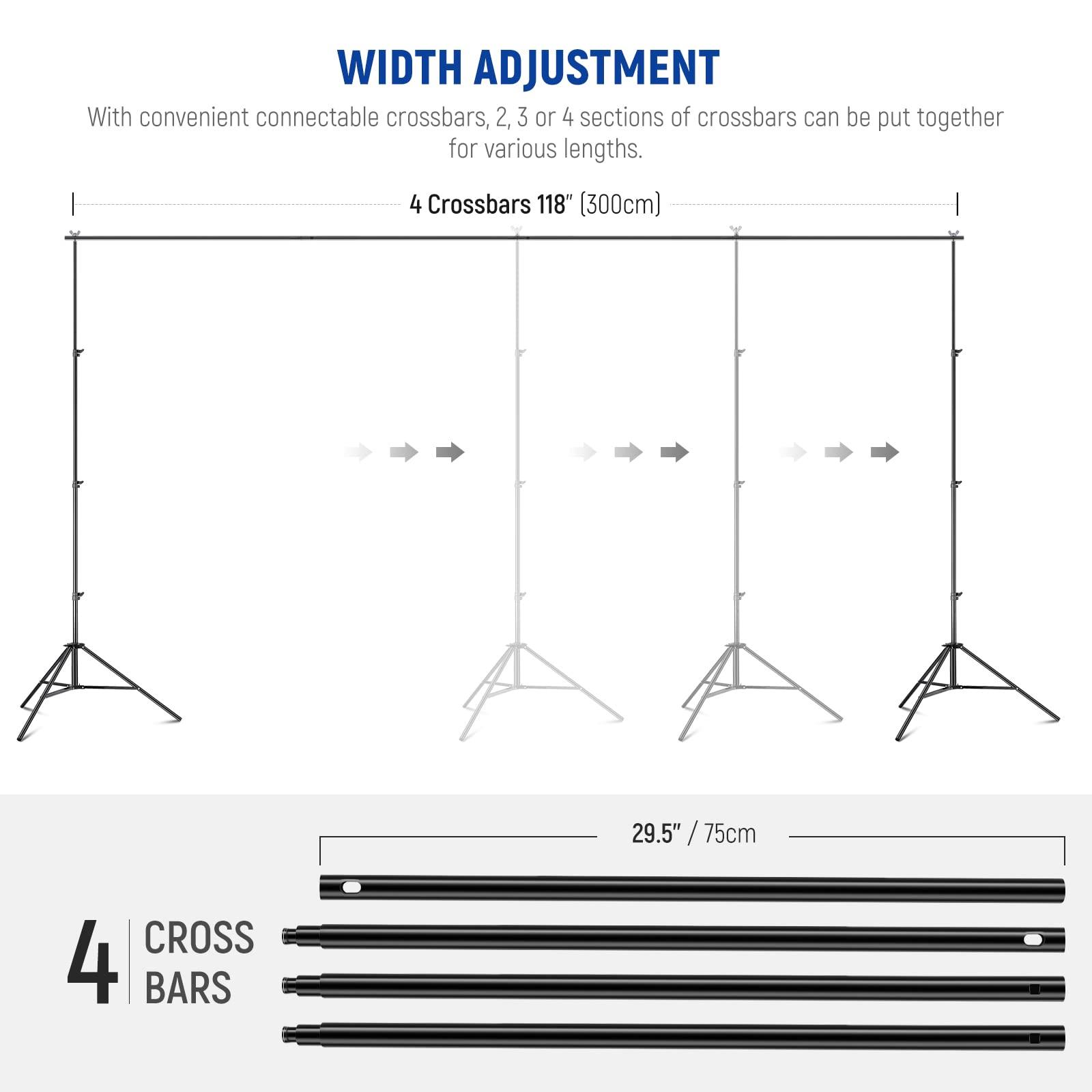 NEEWER NEEWER 8.5x10ft Adjustable Backdrop Stand Kit, Photography Background Support System with 4 Crossbars, 6 Spring Clamps, 6 Backdrop Clips, 2 Sandbags, and Carrying Bag for Photo Video Party Ceremony