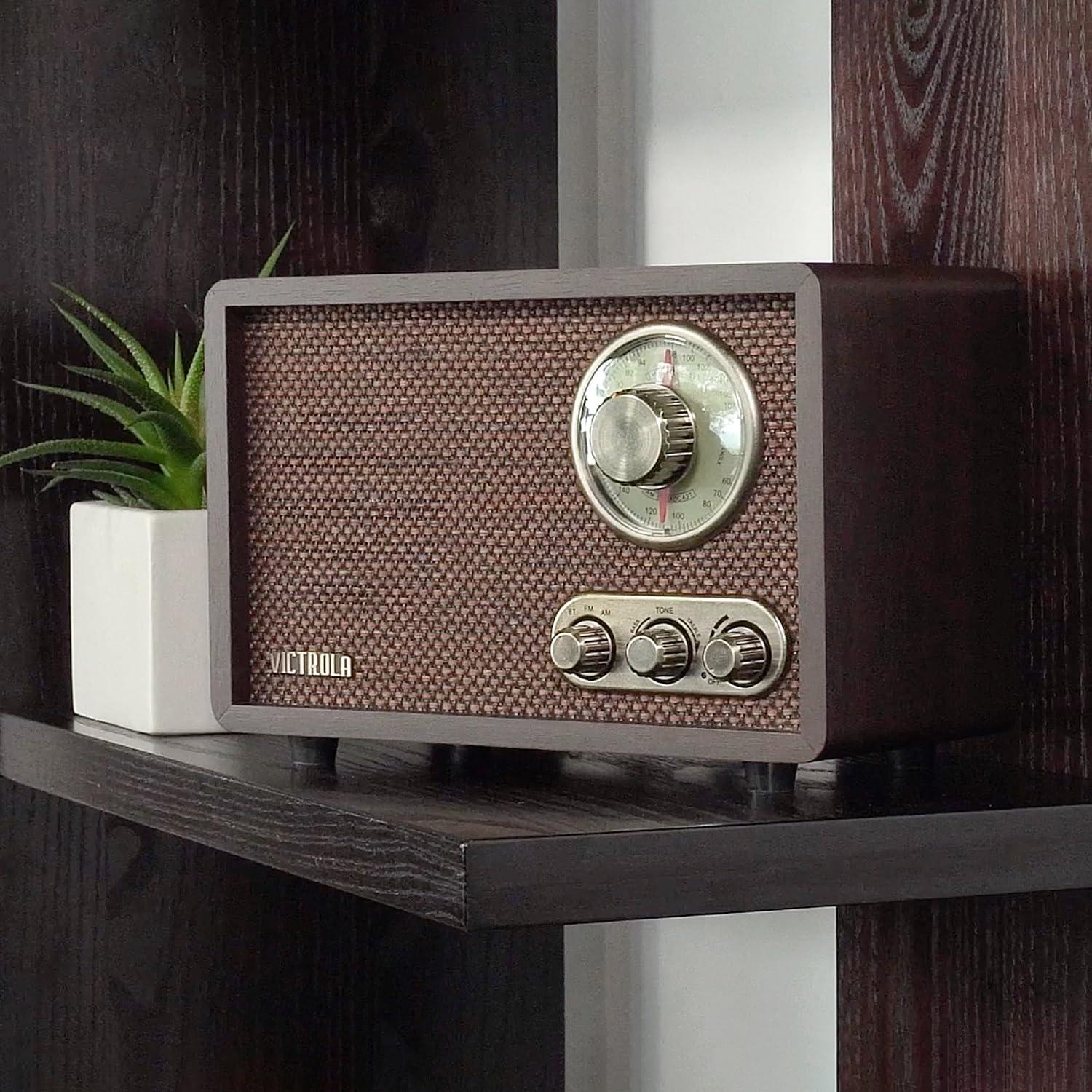 Victrola Victrola Retro Wood Bluetooth Radio with Built-in Speakers, Elegant & Vintage Design, Rotary AM/FM Tuning Dial, Wireless Streaming, Espresso