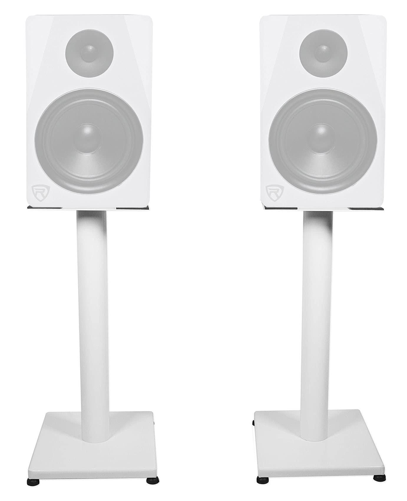 Rockville Rockville Bundle: (2) RockShelf 54W 360w White 5.25\" Home Theater Bookshelf Speakers Bundle with (2) RS21W 21 inch Steel Bookshelf Speaker/Studio Monitor Stands (4 Items)