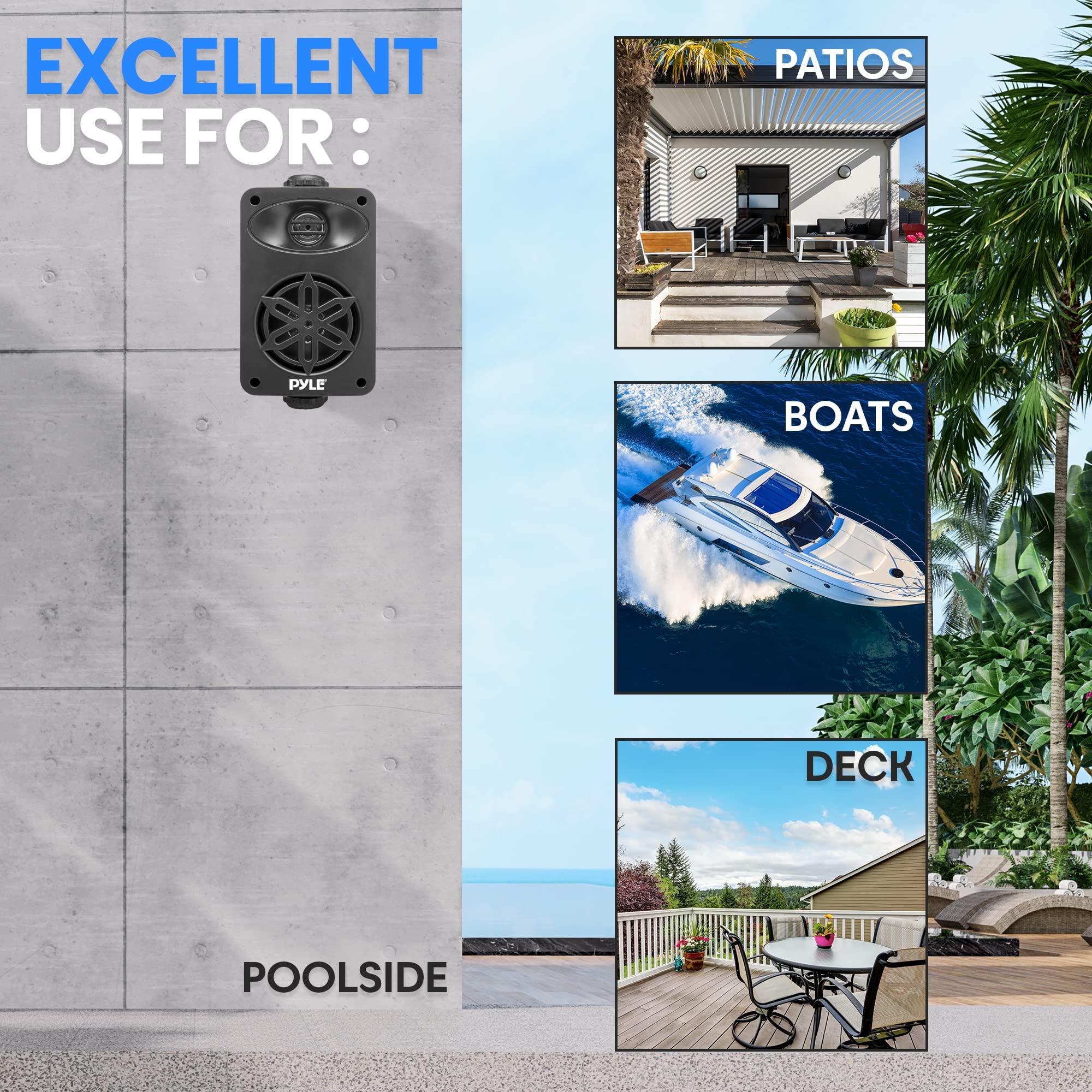 Pyle PYLE Outdoor Speakers- Waterproof Marine Grade Speakers, Universal Mounting, Heavy Duty ABS Construction- Boat, Patio, Pool, Indoor Outdoor Use- Black