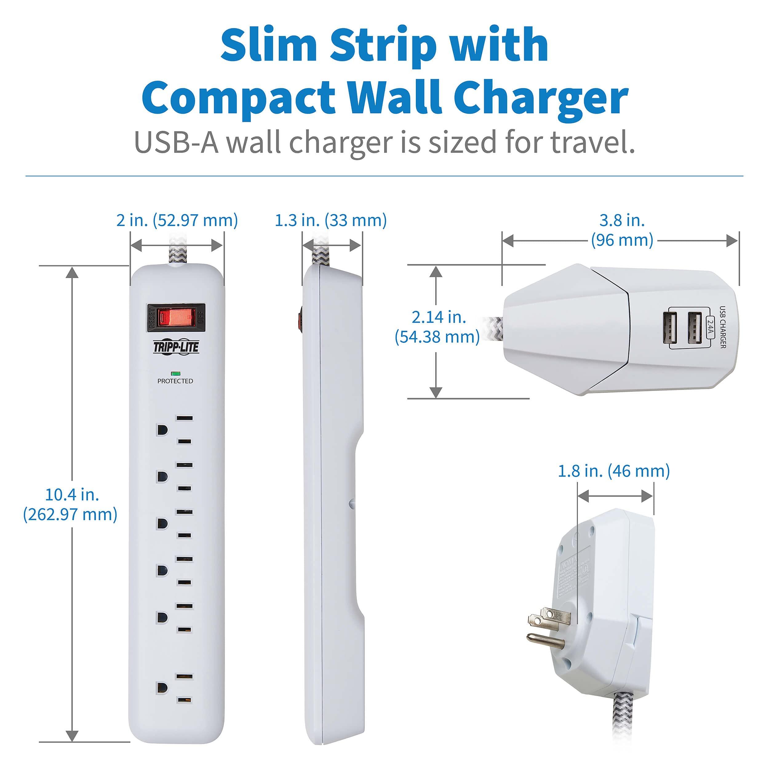 Tripp Lite Tripp Lite Surge Protector Power Strip 7-Outlet with 2 USB Ports 6ft Cord White (TLP616USB)