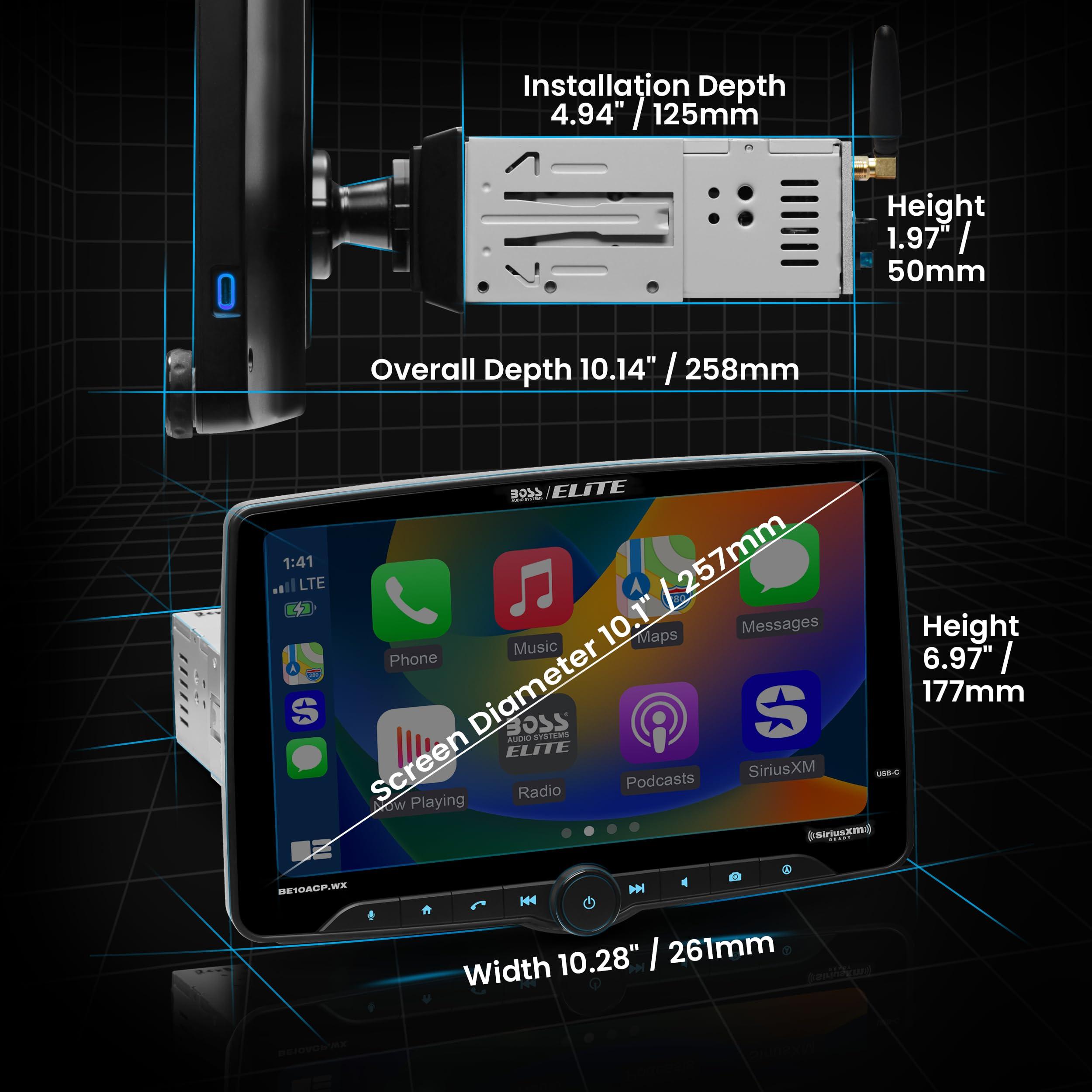 BOSS Audio Systems BOSS Audio Systems Elite BE10ACP.WX Single DIN Car Stereo Wireless Apple CarPlay, Android Auto, 10.1 Inch Touchscreen, Sirius XM-Ready, Bluetooth