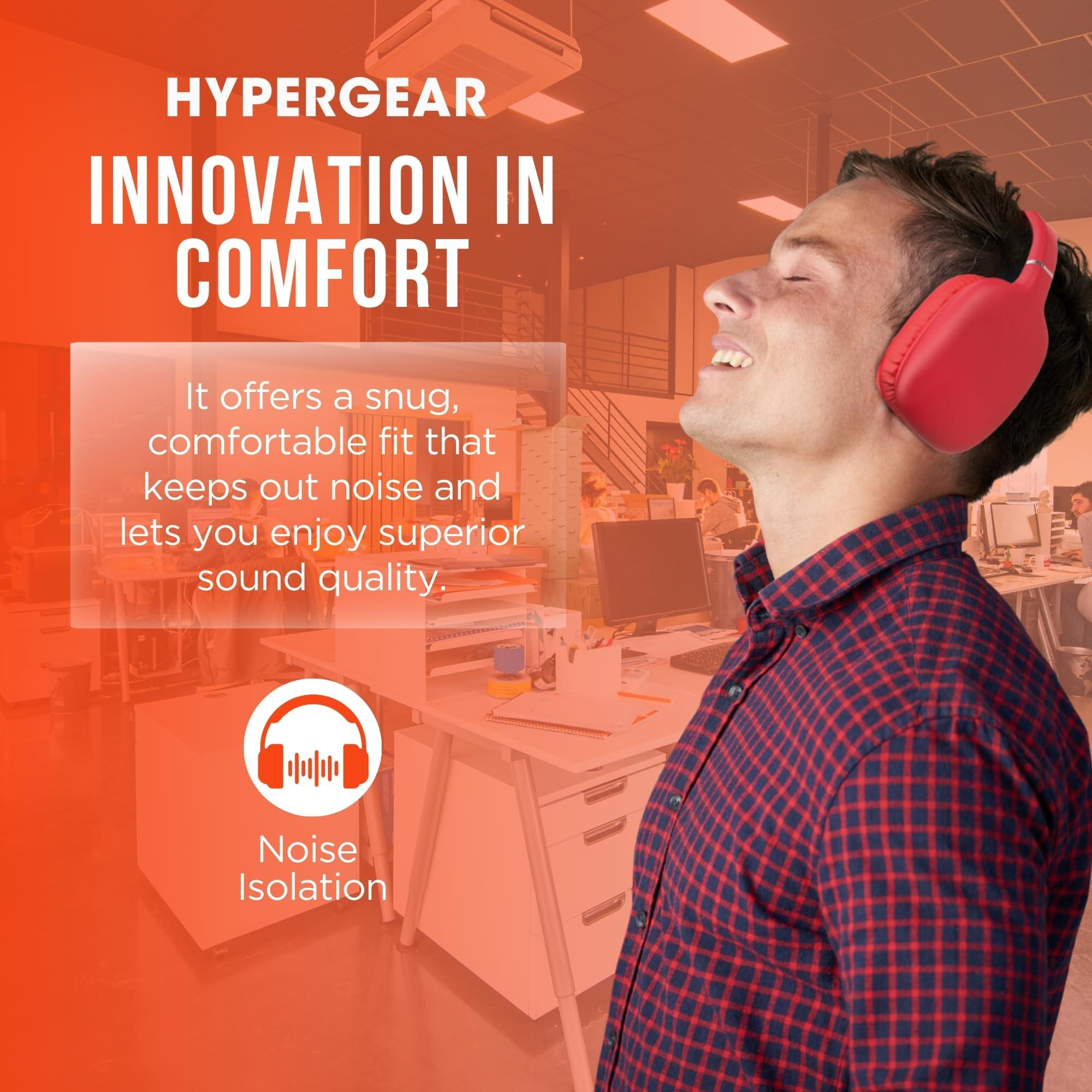 HyperGear HyperGear Vibe Bluetooth Wireless Headphones - Over-Ear Headphones Wireless with Noise Isolating Fit, Built-in Mic & Controls, Memory Foam Ear Cups for Travel, Home Office, Gym & More - Red