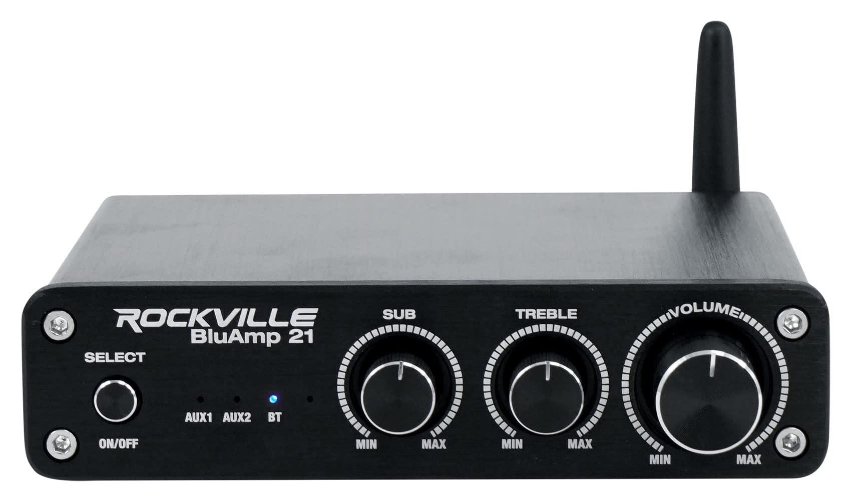 Rockville Rockville BLUAMP 21 100W 2.1 Channel Bluetooth Amplifier Receiver, Compact Design, Remote Control, Multi-Input Connectivity, for Home Theater and Music Streaming