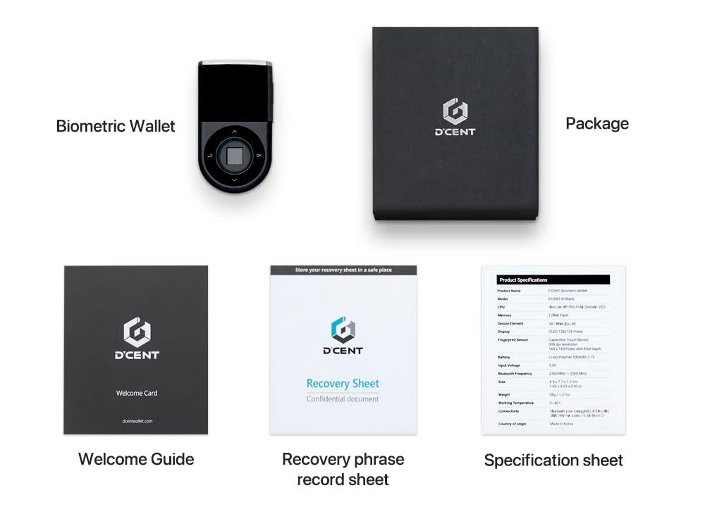 D'CENT D\'CENT Biometric Wallet - Crpyto Hardware Wallet with Fingerprint authentication, 3,000+ Coins & Tokens, NFTs - Seize your crypto future