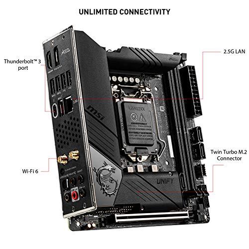 MSI MSI MEG Z490I Unify Gaming Motherboard (LGA 1200, Intel 10th Gen, M.2, USB 3.2 Gen 2, DDR4, Wi-Fi 6, SLI, CFX, Gigabit LAN, Thunderbolt 3, Mini-ITX)