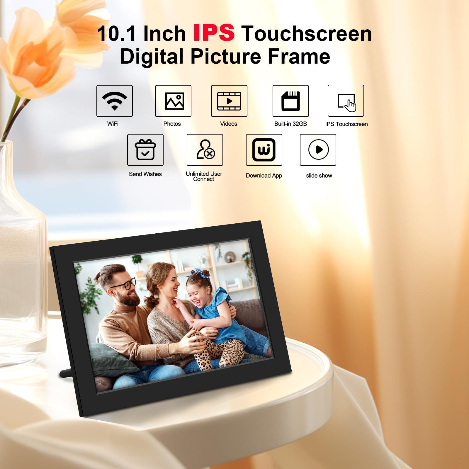 Bgift Bgift 10.1 Inch WiFi Digital Picture Frame, Digital Photo Frame with 32GB Storage and SD Card Slot, IPS HD Touch Screen Share Photos and Videos Remotely via APP - Ideal for Family and Friends