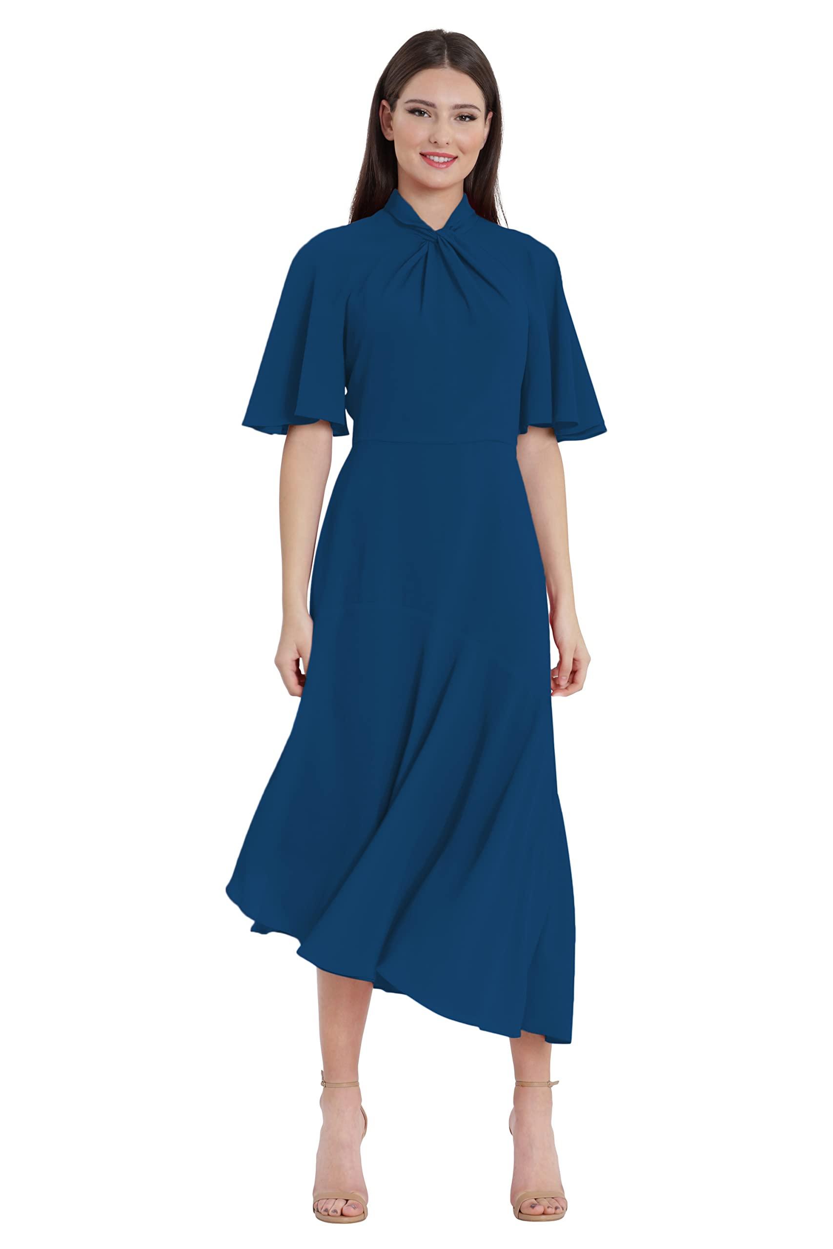 Maggy London Maggy London Women's Sophisticated Twist Neck Detail Dress Workwear Office Career Occasion Event Guest of, Dark Denim